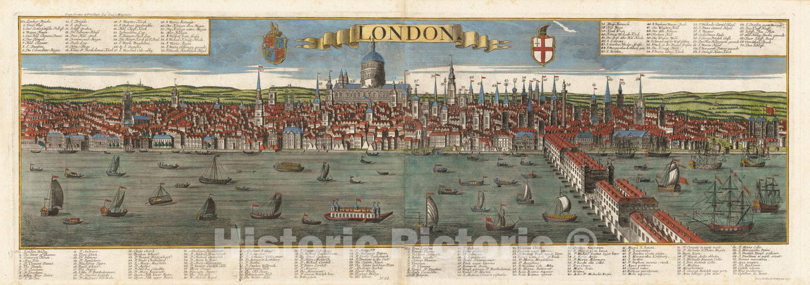 Historic Map : London, c1760, Georg Balthasar Probst, Vintage Wall Art