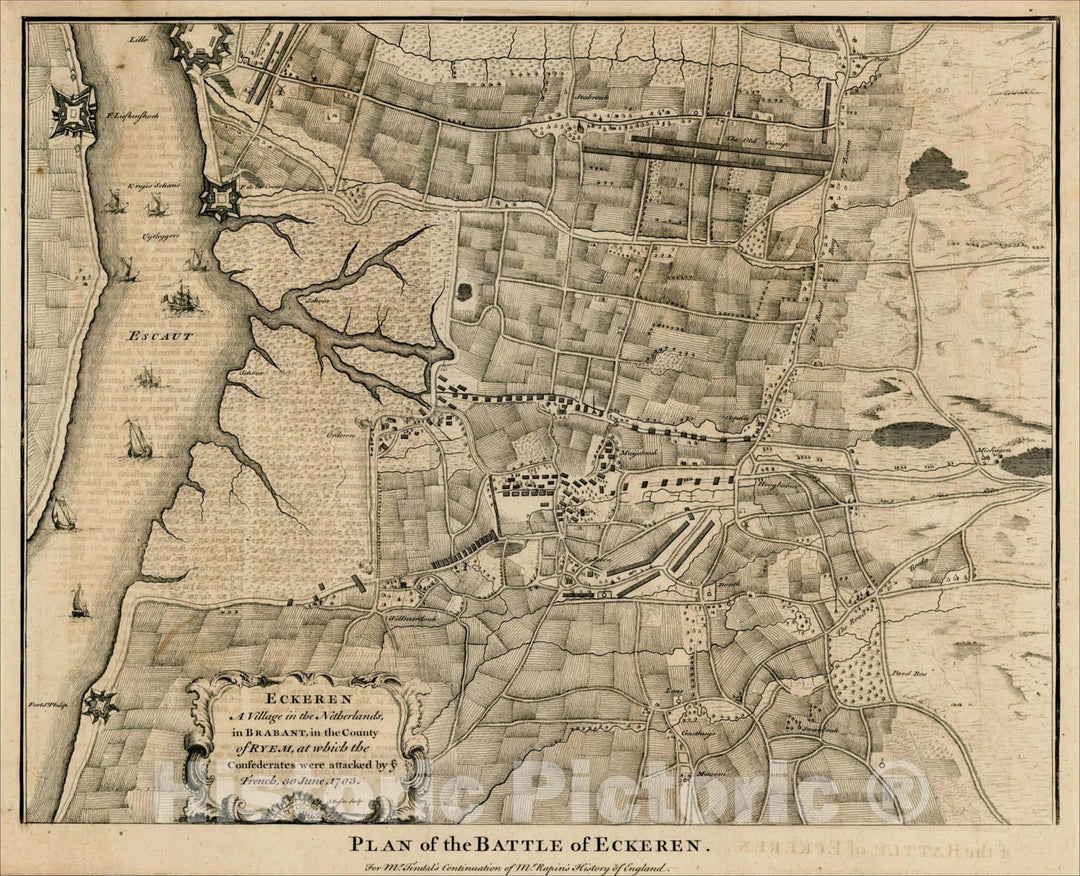 Historic Map : Eckeren A Village in the Netherlands, in Brabant, in the County of Ryem, 1740, Paul de Rapin de Thoyras, Vintage Wall Art