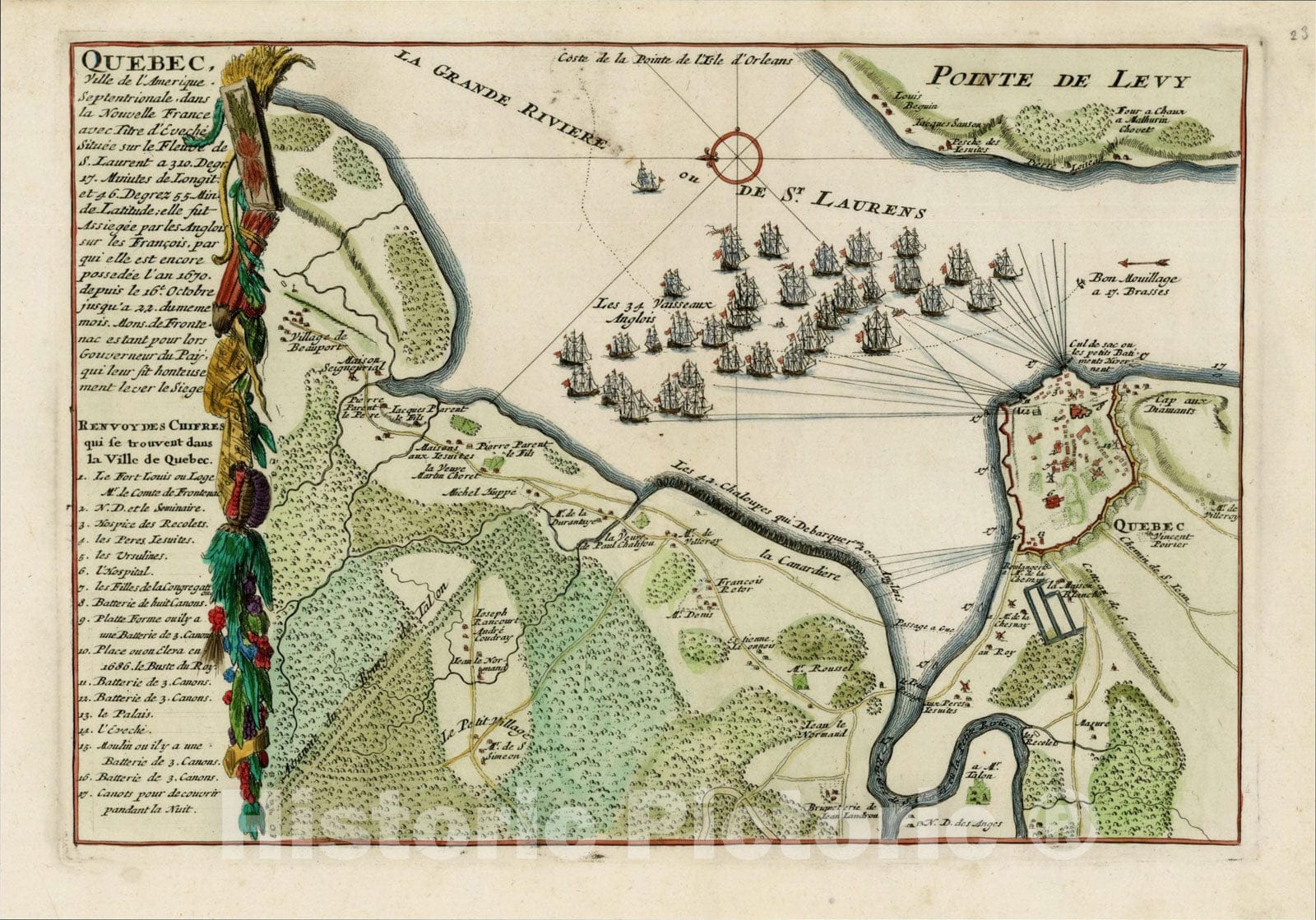 Historic Map : Quebec, Ville de l'Amerique Septentrionale dans la Nouvelle France, 1694, 1696, , Vintage Wall Art