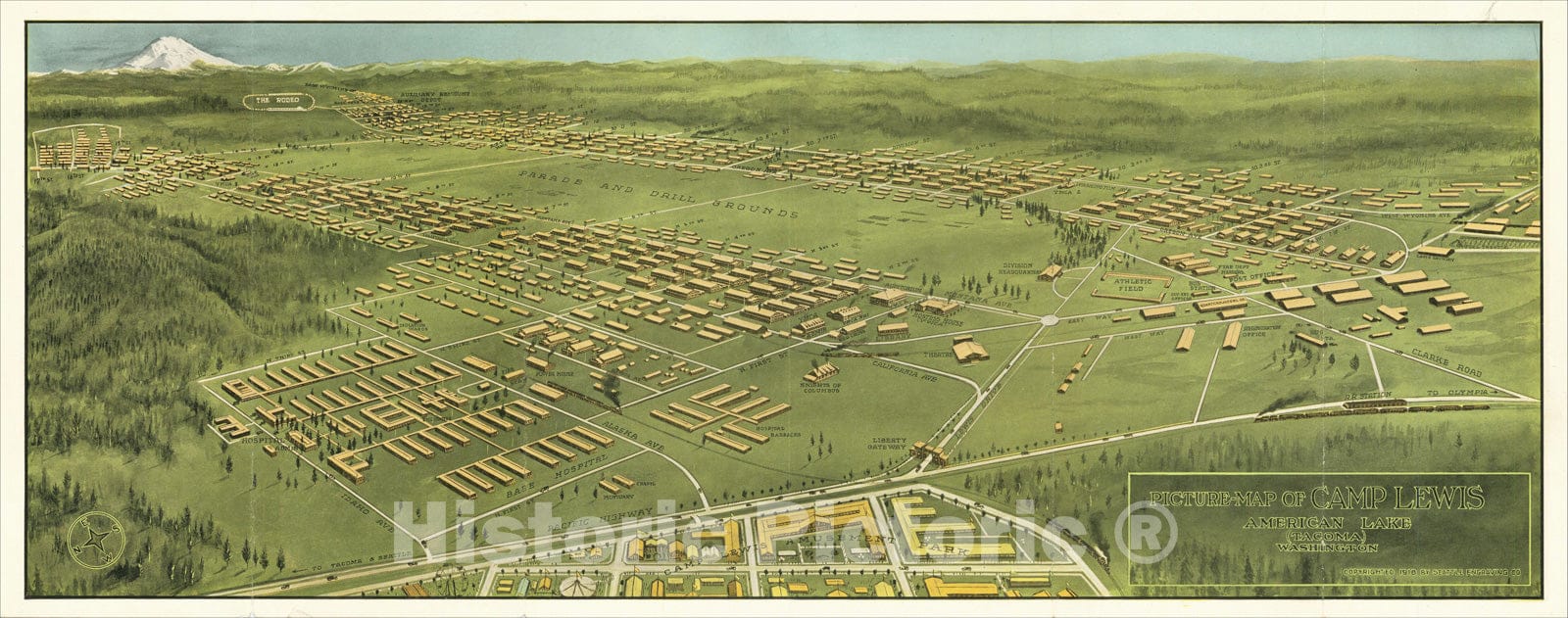 Historic Map : Picture -Map of Camp Lewis American Lake (Tacoma) Washington, 1918, Seattle Engraving Company, Vintage Wall Art