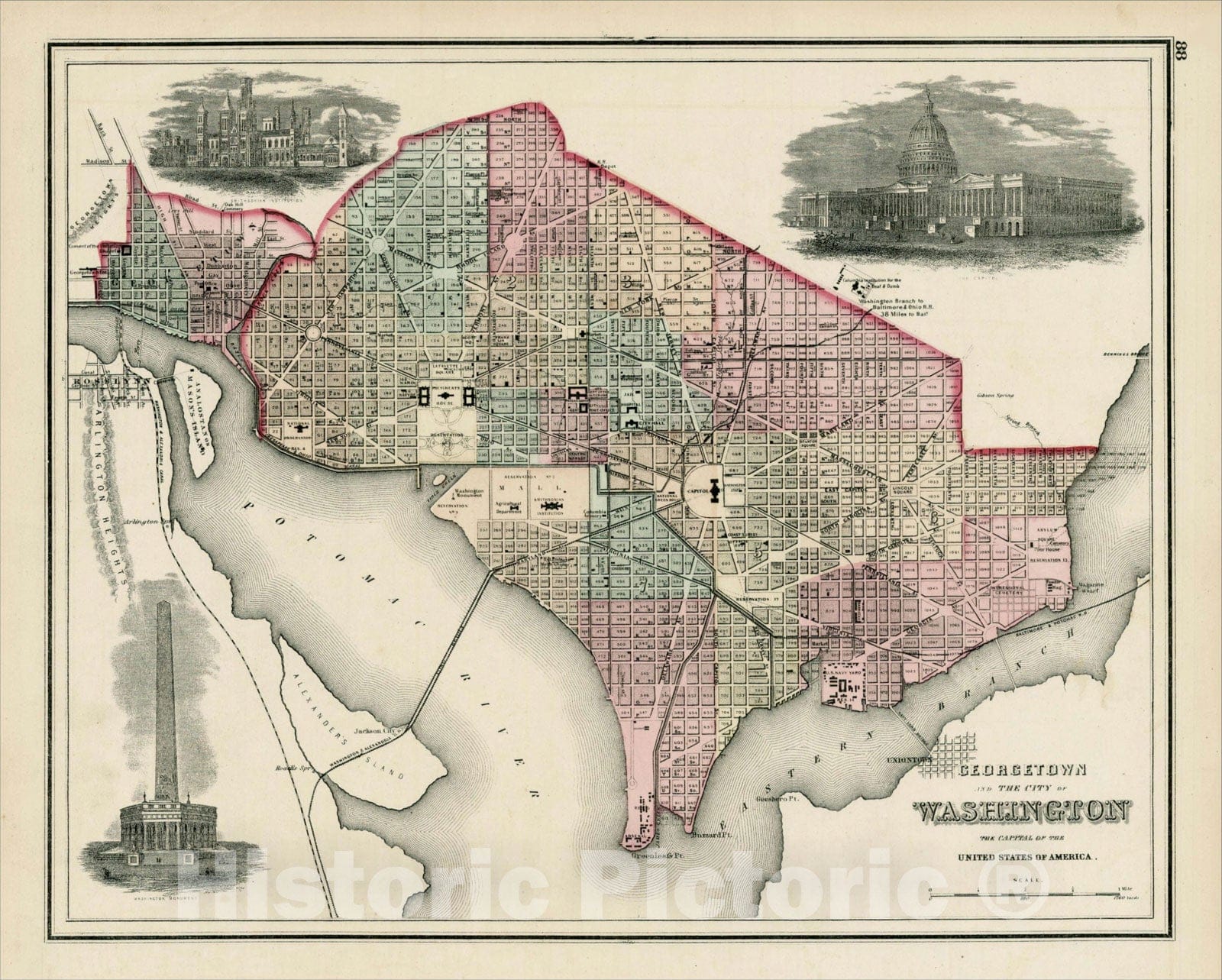 Historic Map : Georgetown and The City of Washington, The Capital of the United States of America, 1873, OW Gray, Vintage Wall Art