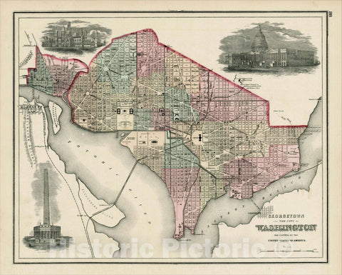 Historic Map : Georgetown and The City of Washington, The Capital of the United States of America, 1873, OW Gray, Vintage Wall Art