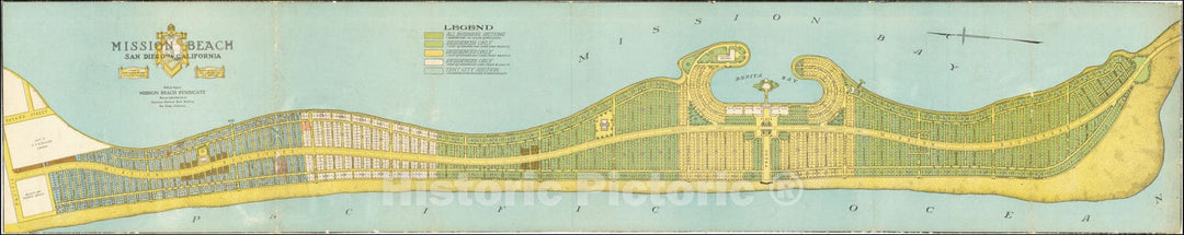 Historic Map : 1915 Mission Beach San Diego California Design, 1915, v1, Vintage Wall Art