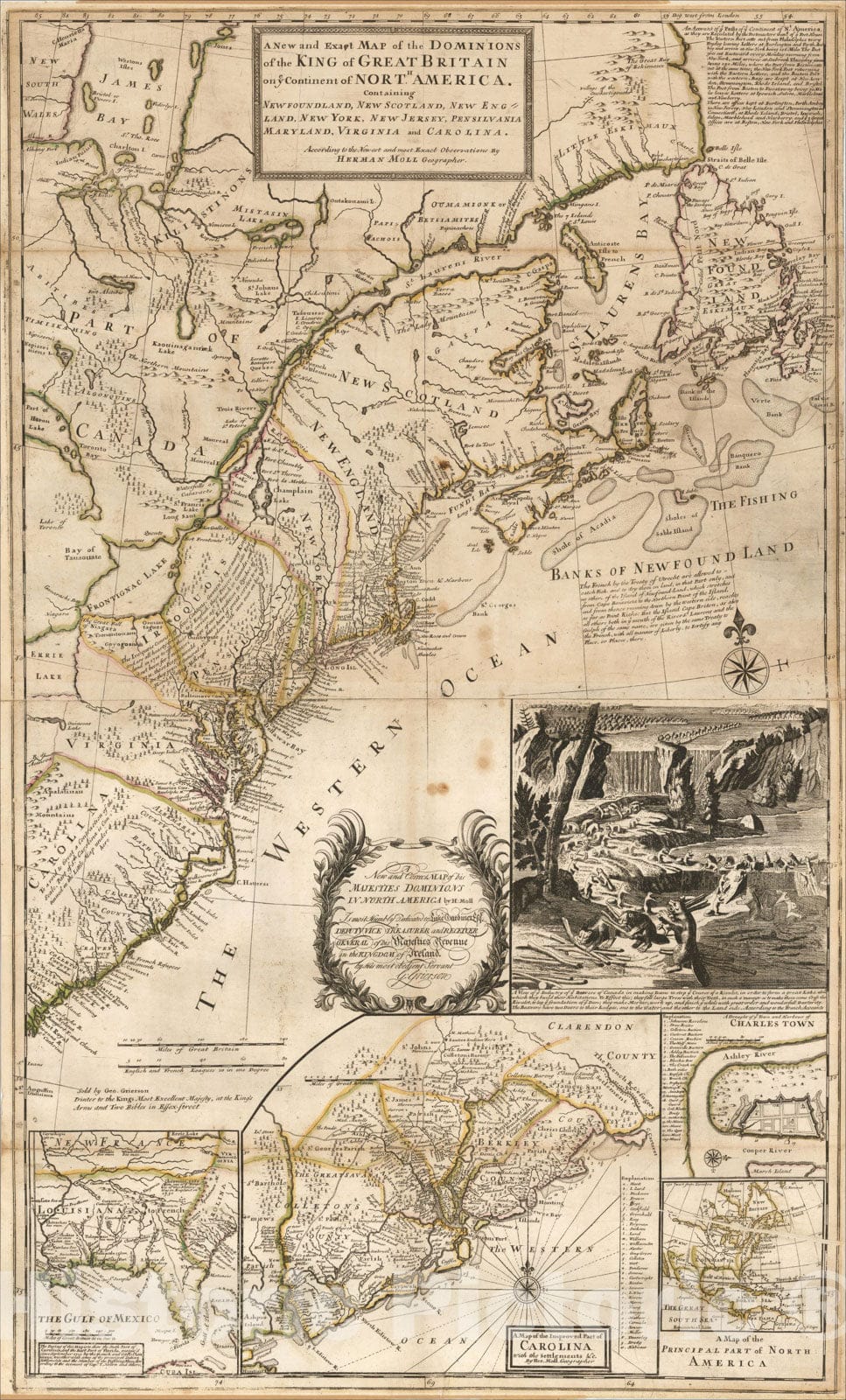 Historic Map : His Majesties Dominions in North America, c1735, George Grierson, Vintage Wall Art