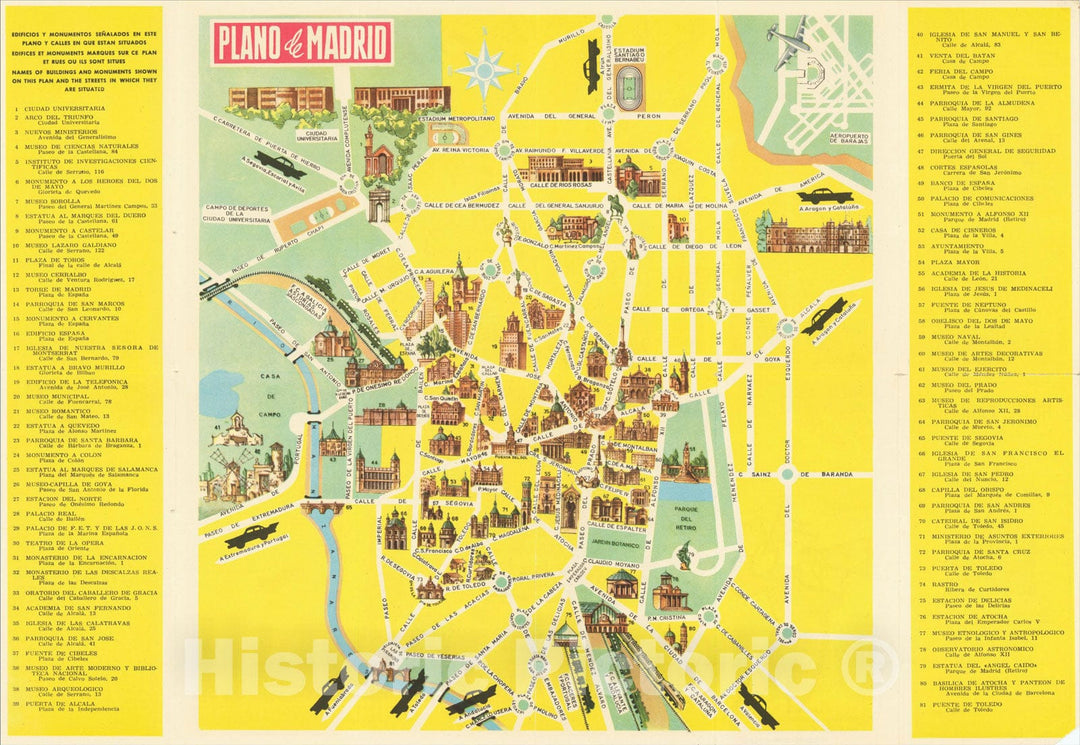 Historic Map : Plano de Madrid, 1955, Anonymous, Vintage Wall Art