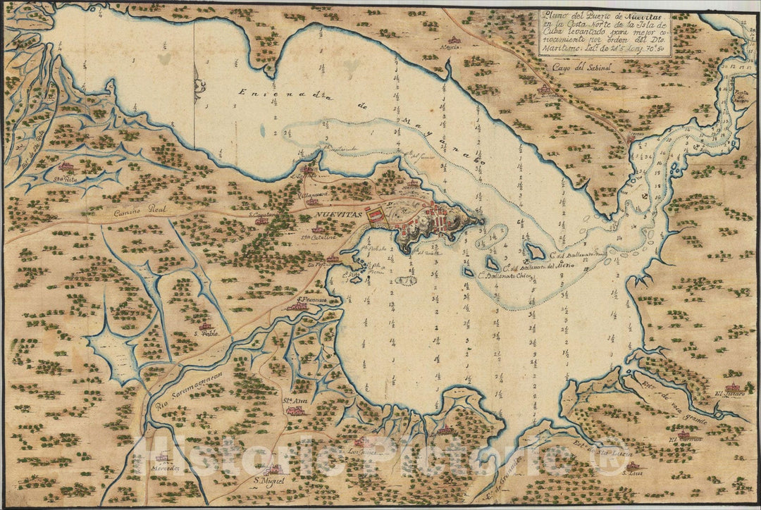 Historic Map : Plano del Puerto de Nuevitas en la Costa Norte de la Isla de Cuba, c1828, Anonymous, Vintage Wall Art