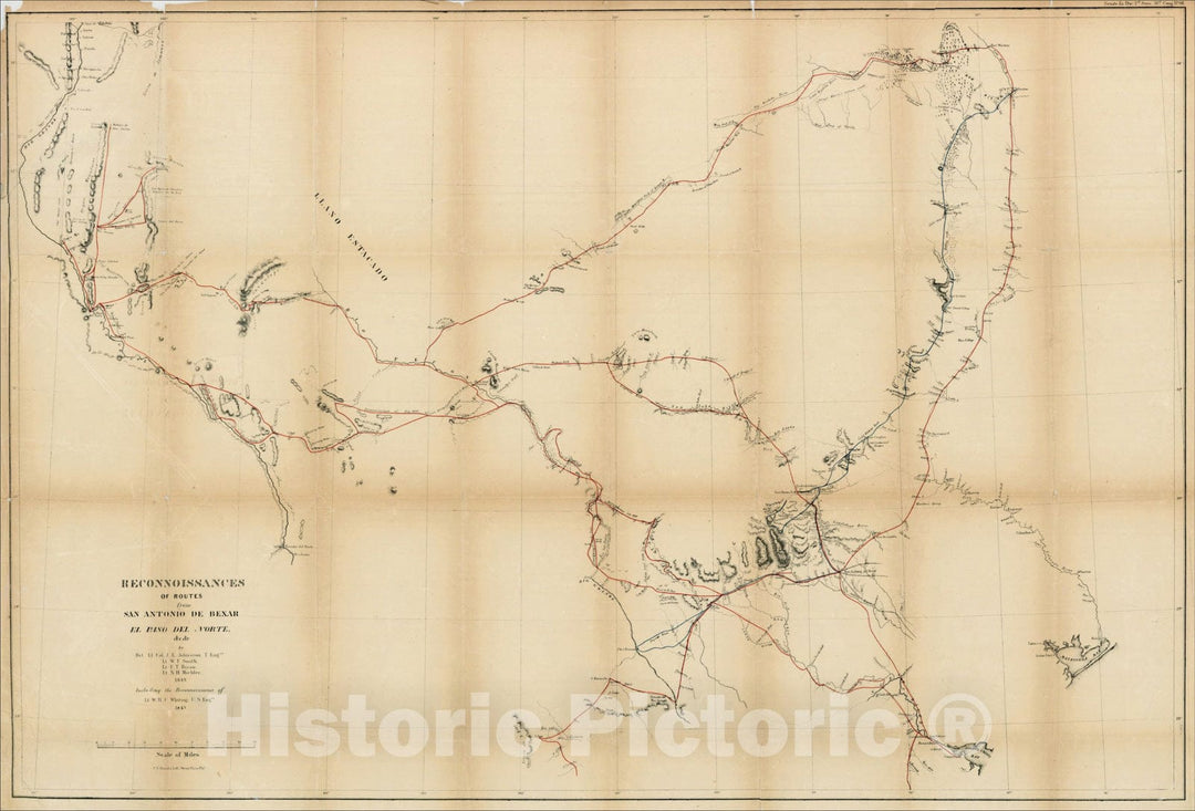 Historic Map : Reconnoissances of Routes from San Antonio De Bexar, El Paso Del Norte, &c, &c .1849, 1849, U.S. Army Corps of Topographical Engineer, Vintage Wall Art