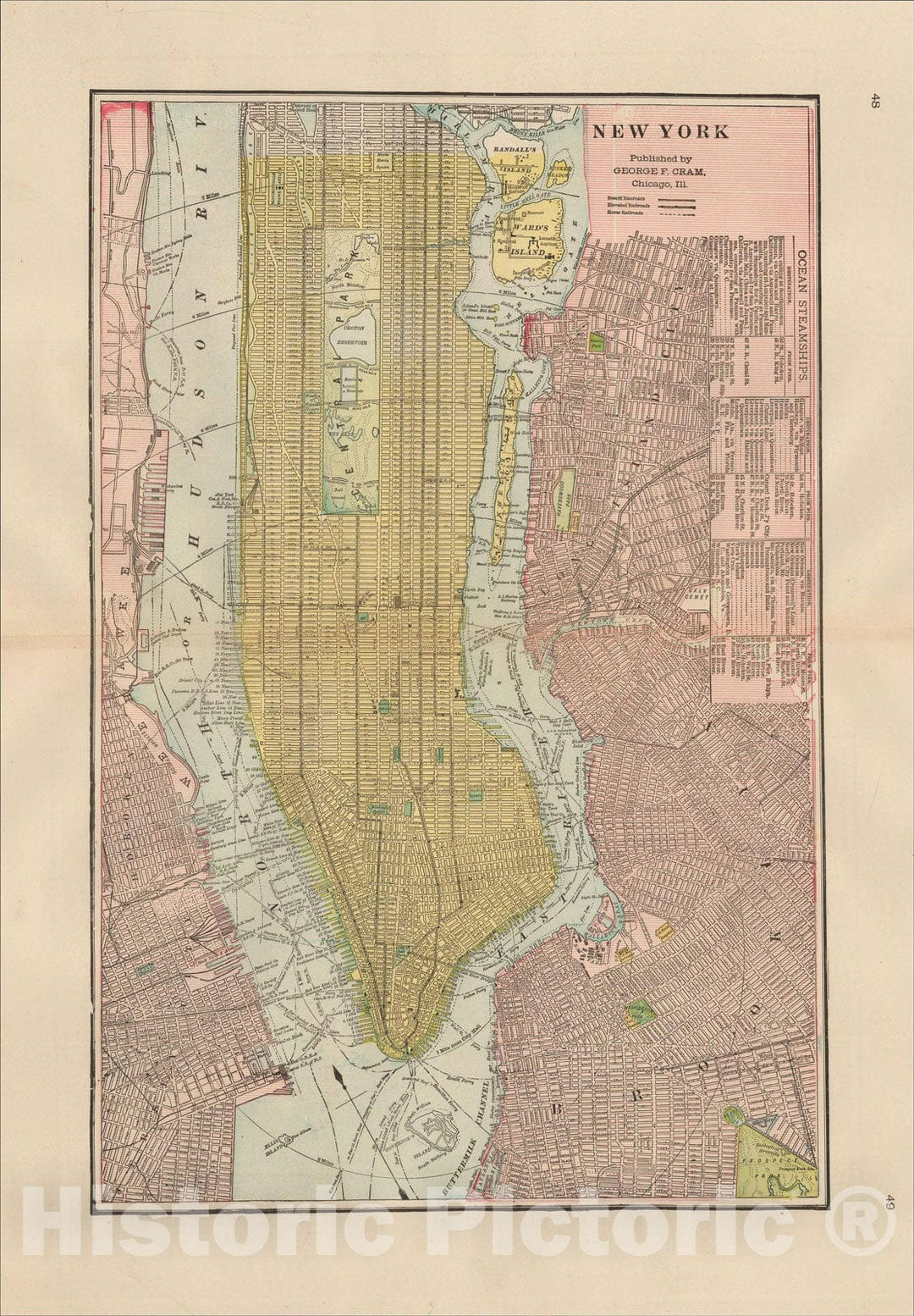 Historic Map : New York [Plan of New York City], 1906, George F. Cram, Vintage Wall Art