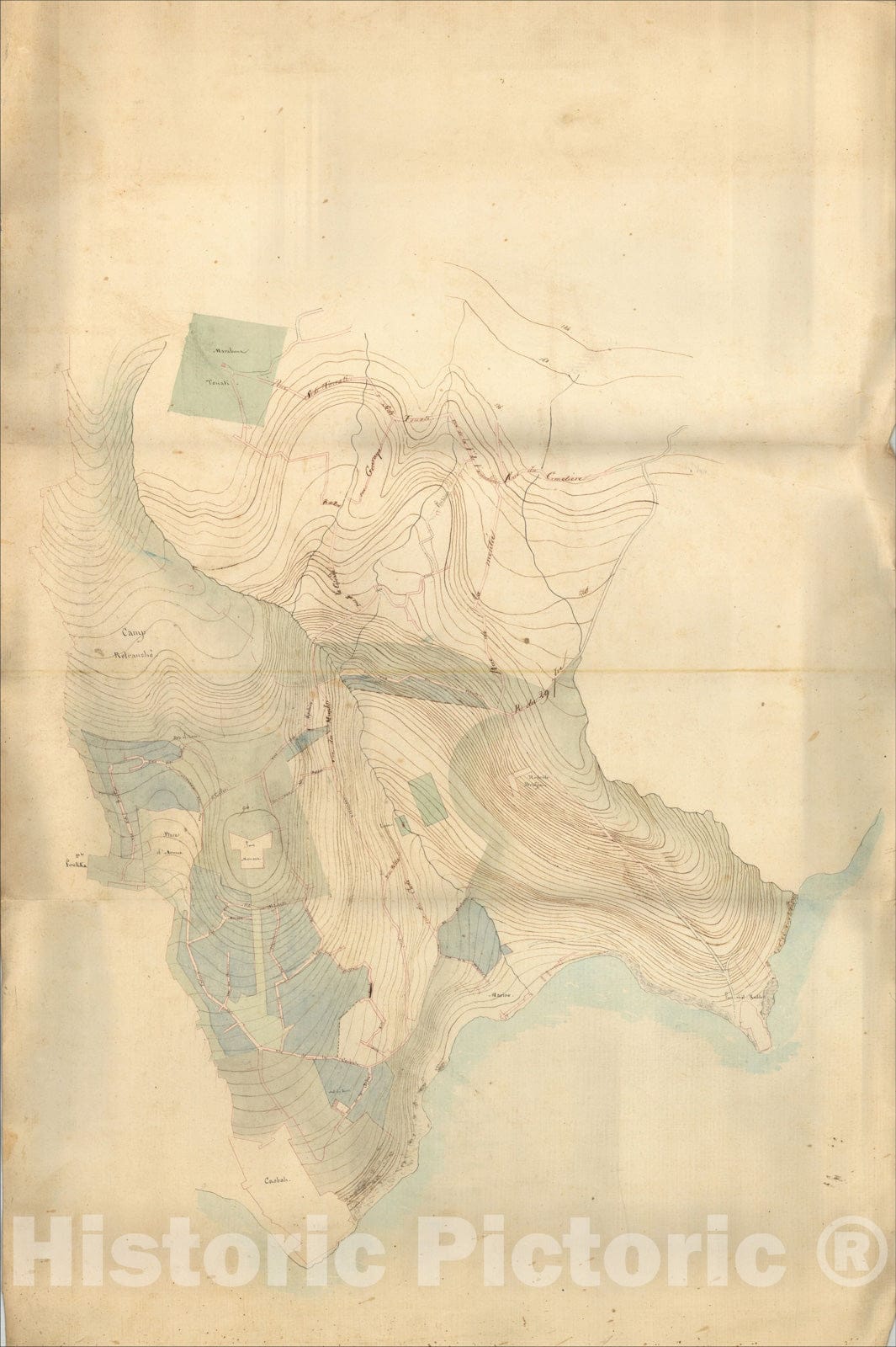 Historic Map : (Manuscript Map - Town of Bougie (B?a?), Algeria), c1833, , Vintage Wall Art