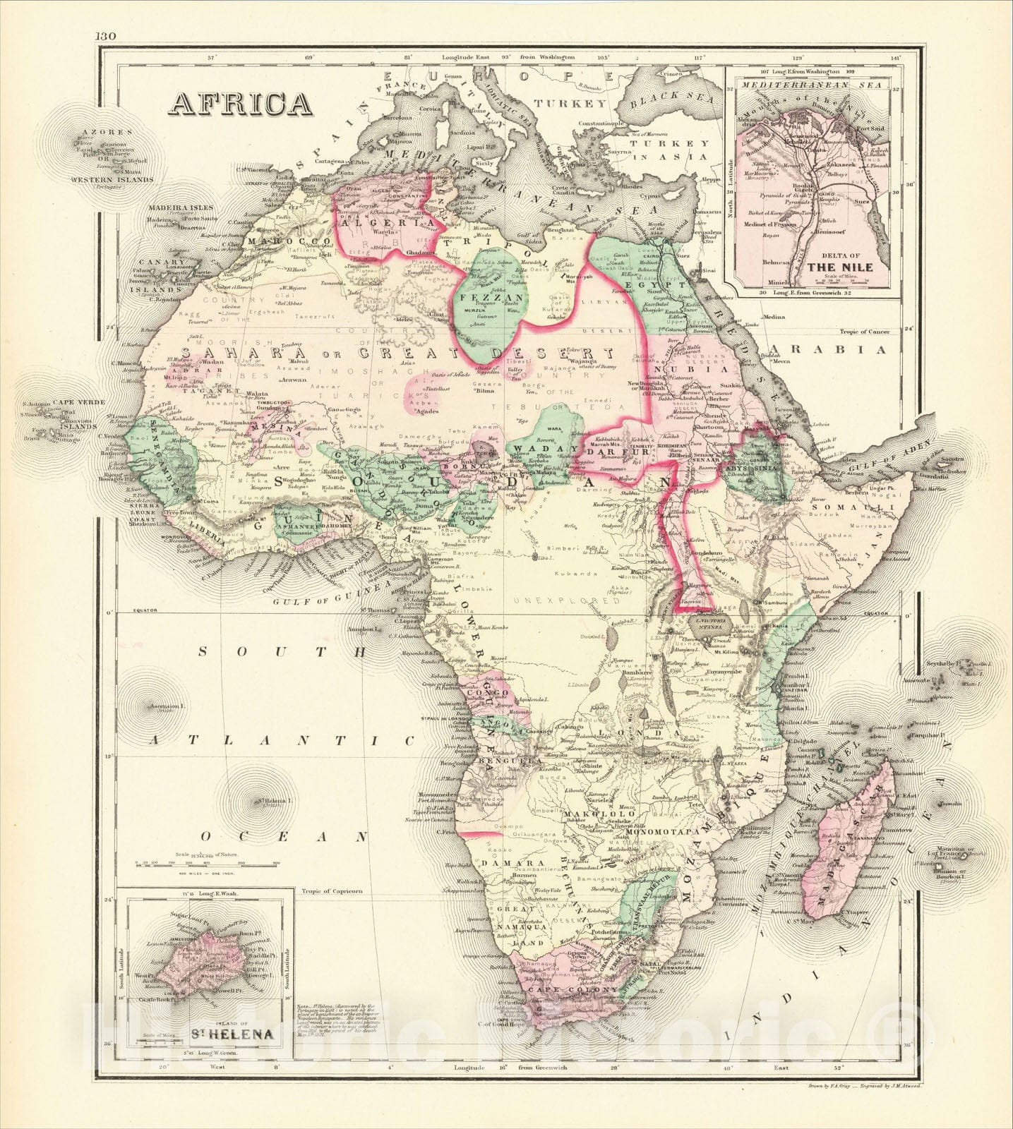 Historic Map : Africa, 1875, O.W. Gray, Vintage Wall Art