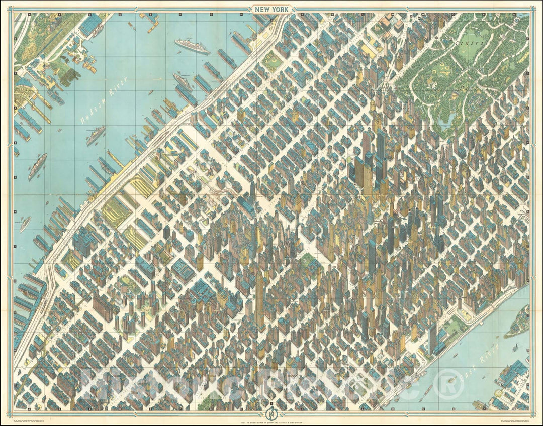 Historic Map : New York (Midtown Manhattan), 1962, Hermann Bollmann, Vintage Wall Art