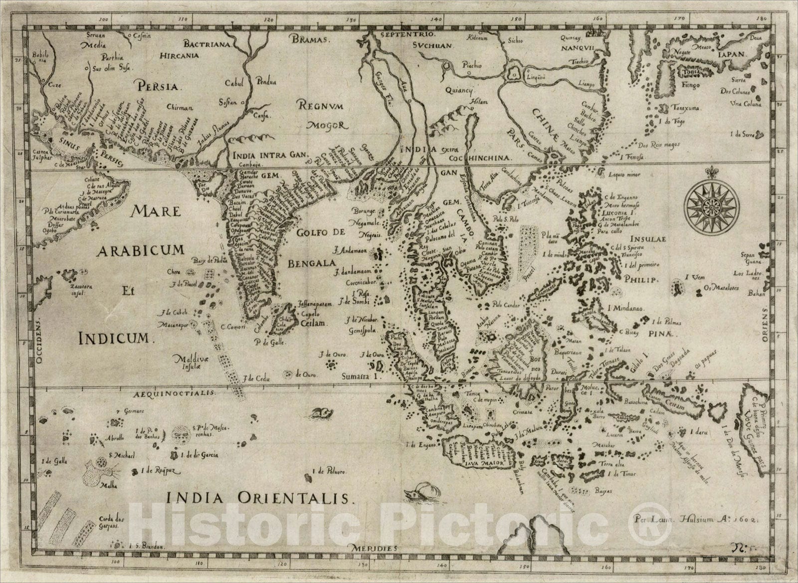 Historic Map : [Southeast Asia, China & India], 1602, , Vintage Wall Art