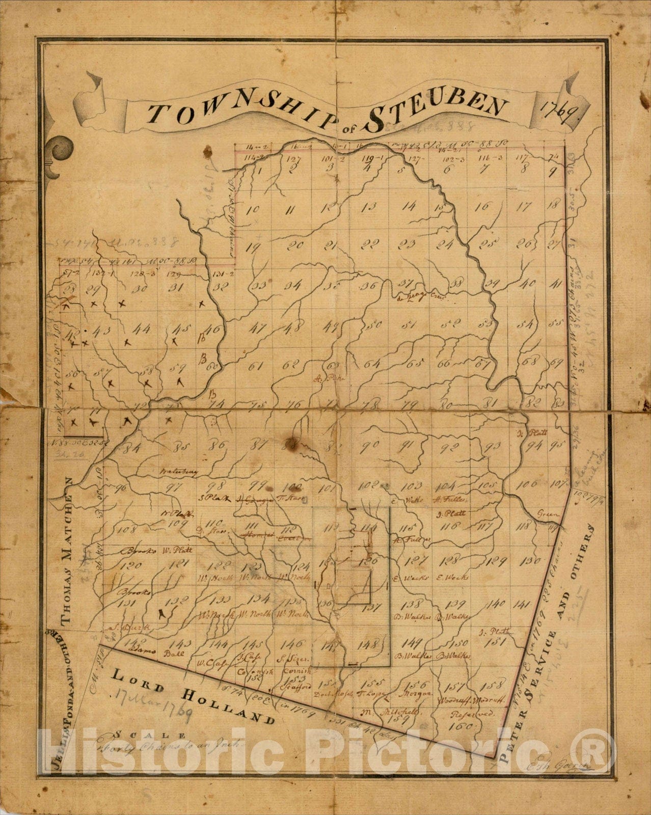 Historic Map : Town of Steuben. 1769 (Manuscript), c1790, Casimir Goerck, Vintage Wall Art