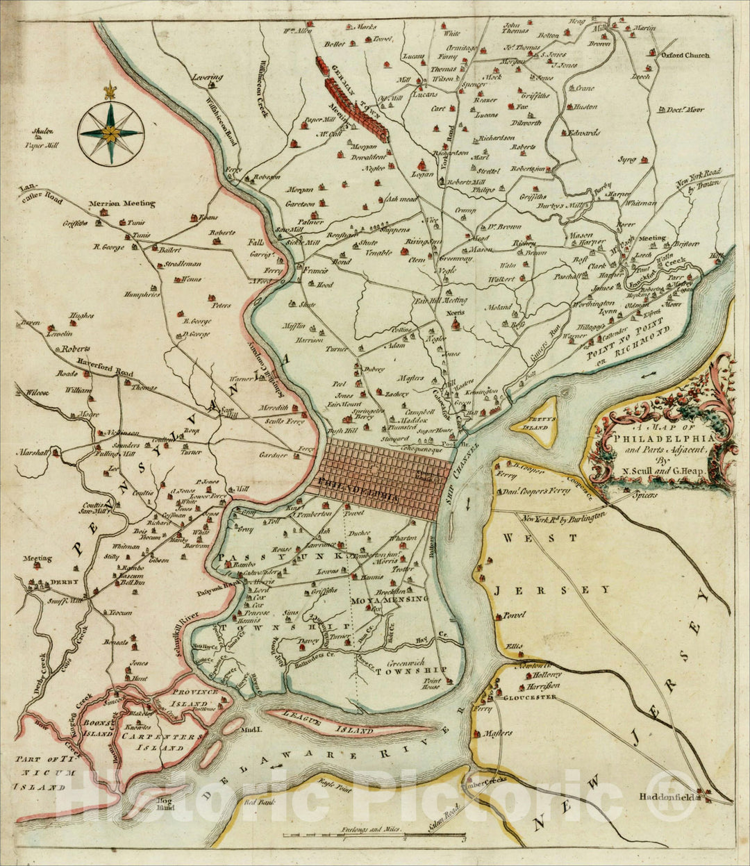 Historic Map : A Map of Philadelphia and Parts Adjacent, 1777, Nicholas Scull, Vintage Wall Art