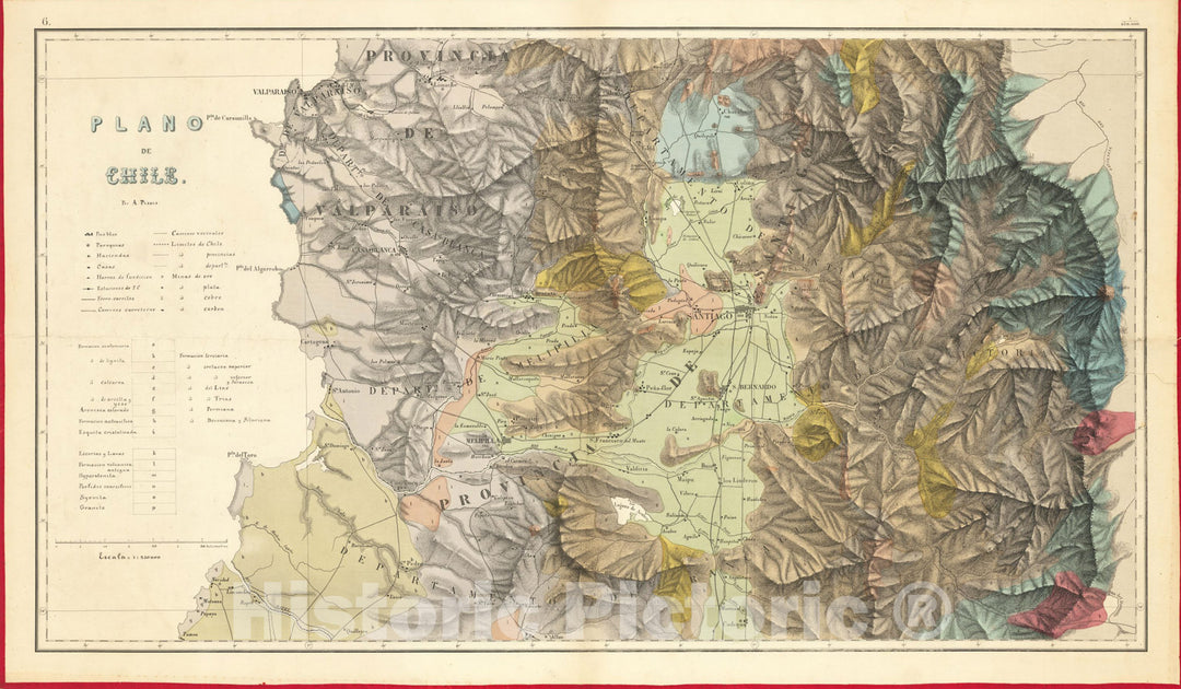 Historic Map : [Santiago Province and Environs] Plano de Chile Por A Pissis, 1873, Pedro Jose Amado Pissis, Vintage Wall Art