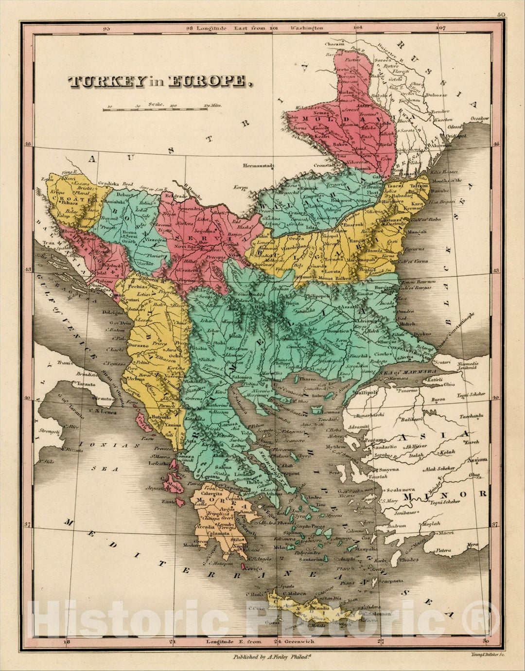 Historic Map : Turkey In Europe, 1830, Anthony Finley, Vintage Wall Art