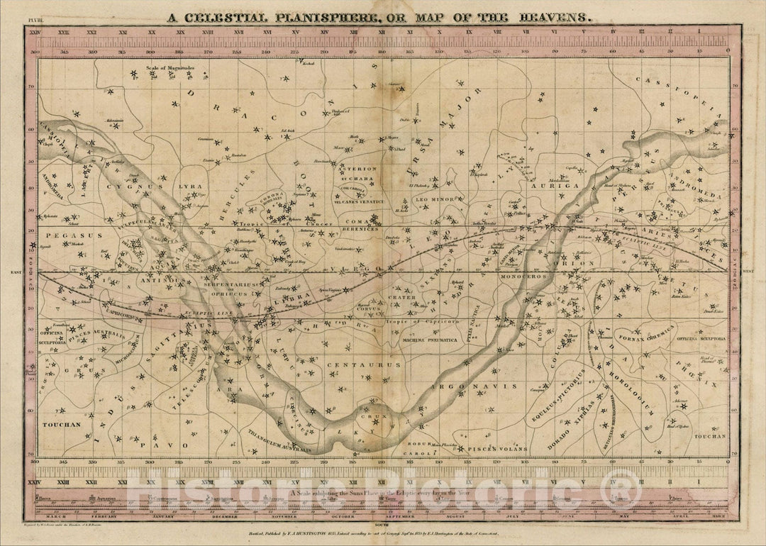 Historic Map : A Celestial Planisphere, Or Map of the Heavens, 1835, Elijah J. Burritt, v1, Vintage Wall Art