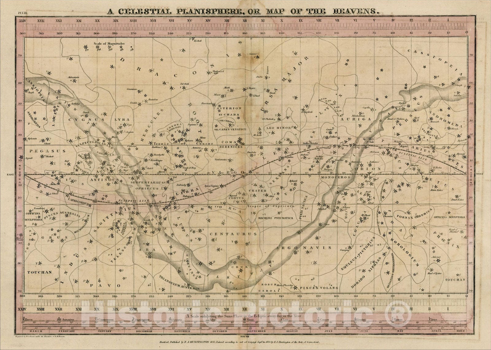 Historic Map : A Celestial Planisphere, Or Map of the Heavens, 1835, Elijah J. Burritt, v1, Vintage Wall Art