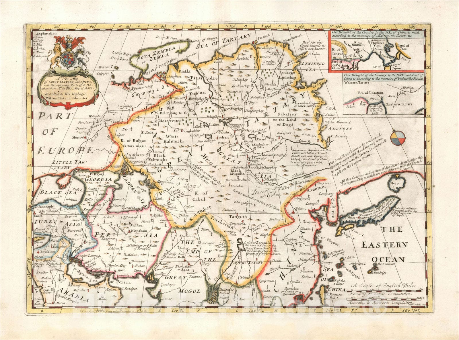 Historic Map : A New Map of Great Tartary and China, with the adjoyning Parts of Asia, 1700, Edward Wells, Vintage Wall Art