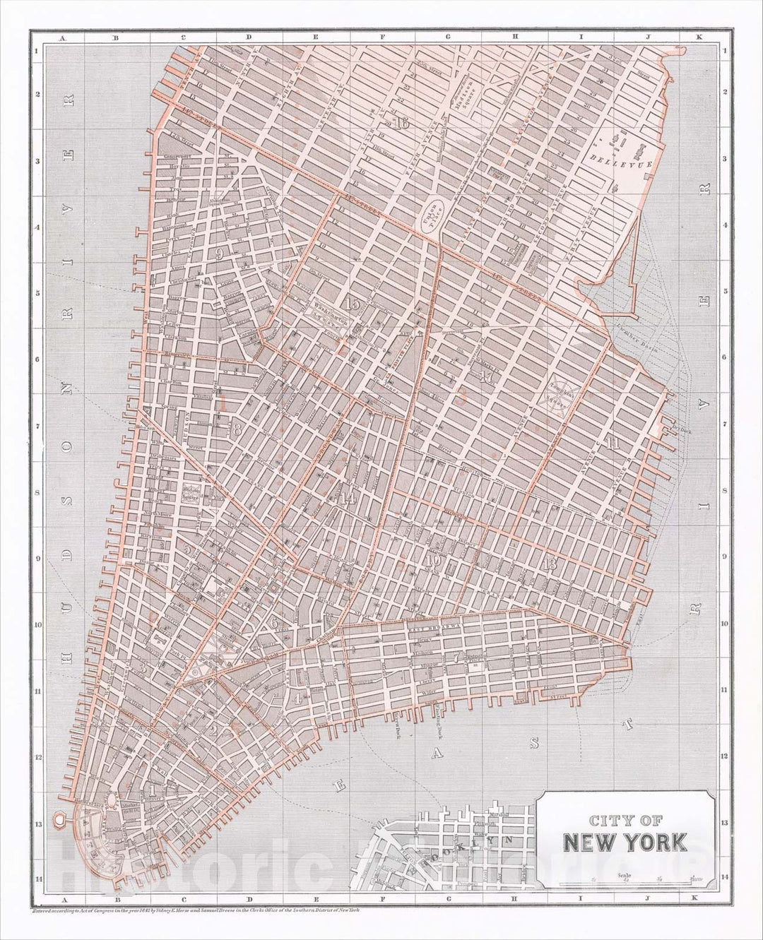 Historic Map : City of New York, 1843, Sidney Morse, Vintage Wall Art