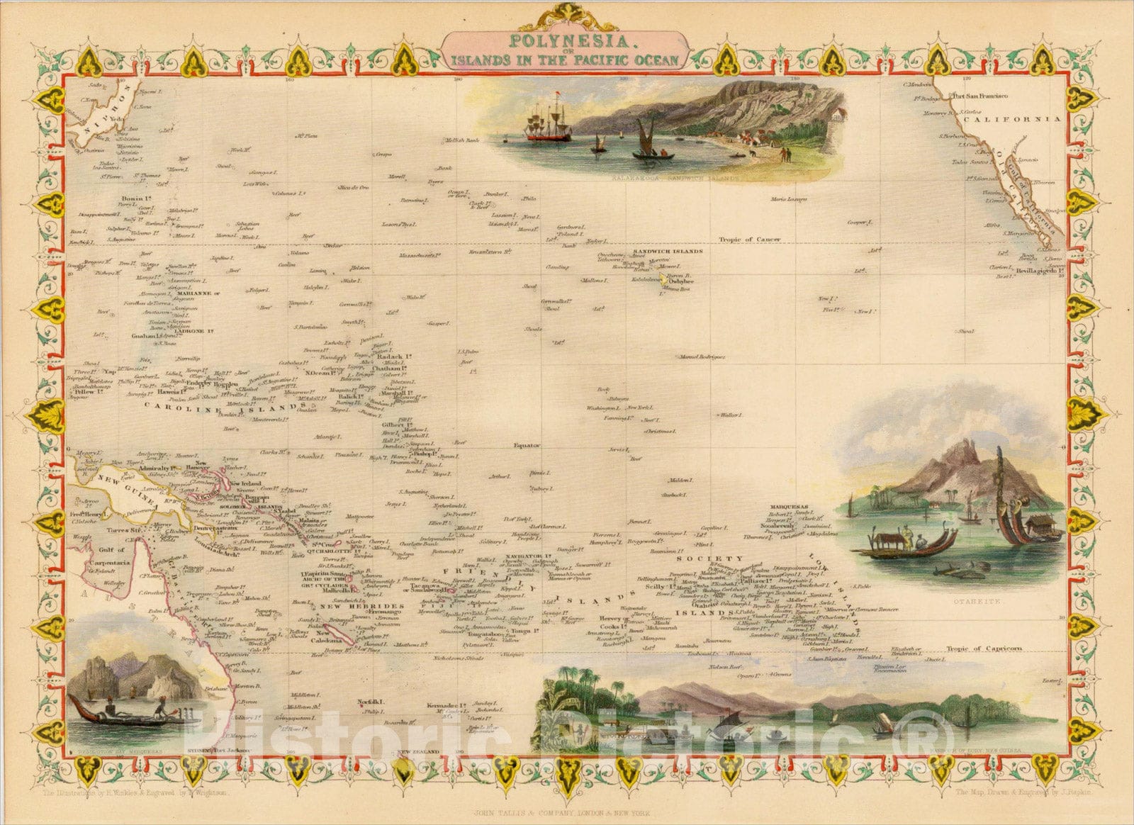 Historic Map : Polynesia, or Islands In the Pacific Ocean, 1851, John Tallis, v5, Vintage Wall Art