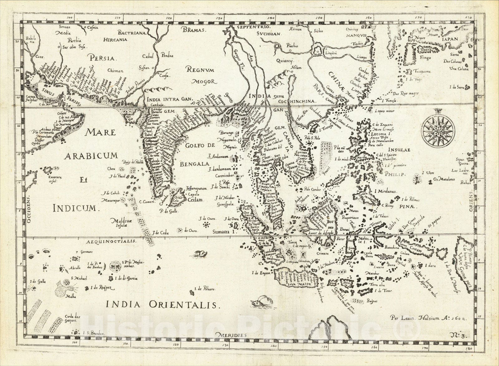 Historic Map : [Southeast Asia, China & India], 1602, Levinus Hulsius, Vintage Wall Art