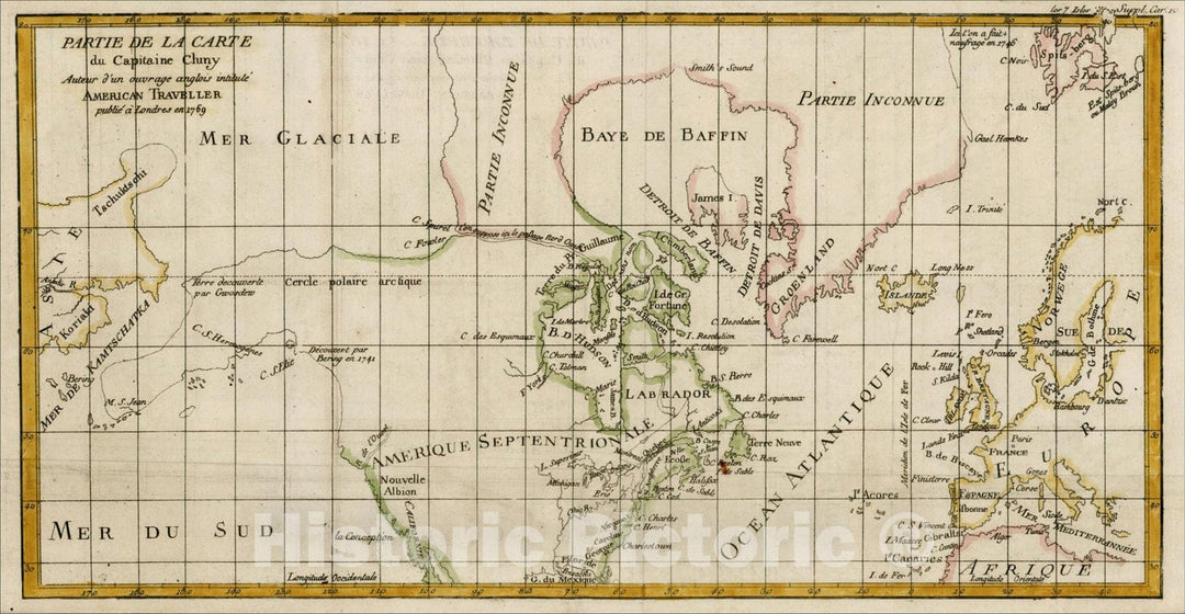 Historic Map : Partie De La Carte du Capitaine Cluny Autur d'un ouvrage anglois intitule American Traveller?1769, 1772, Denis Diderot, Vintage Wall Art