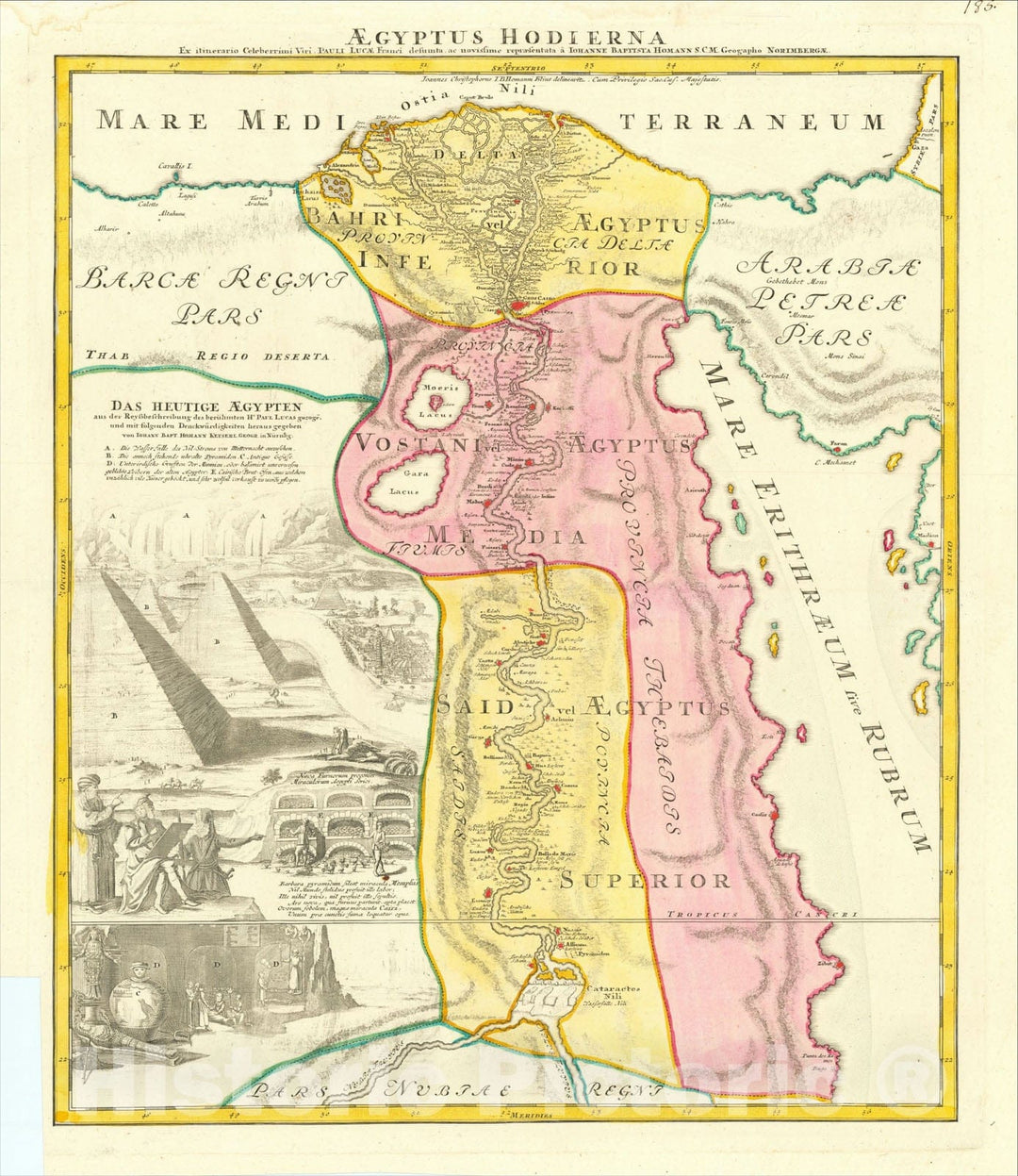 Historic Map : Aegyptus Hodierna Ex itinerario Celeberrimi viri Pauli Lucae, Franci desumta ac novissime repraesentata, 1720, Johann Baptist Homann, Vintage Wall Art