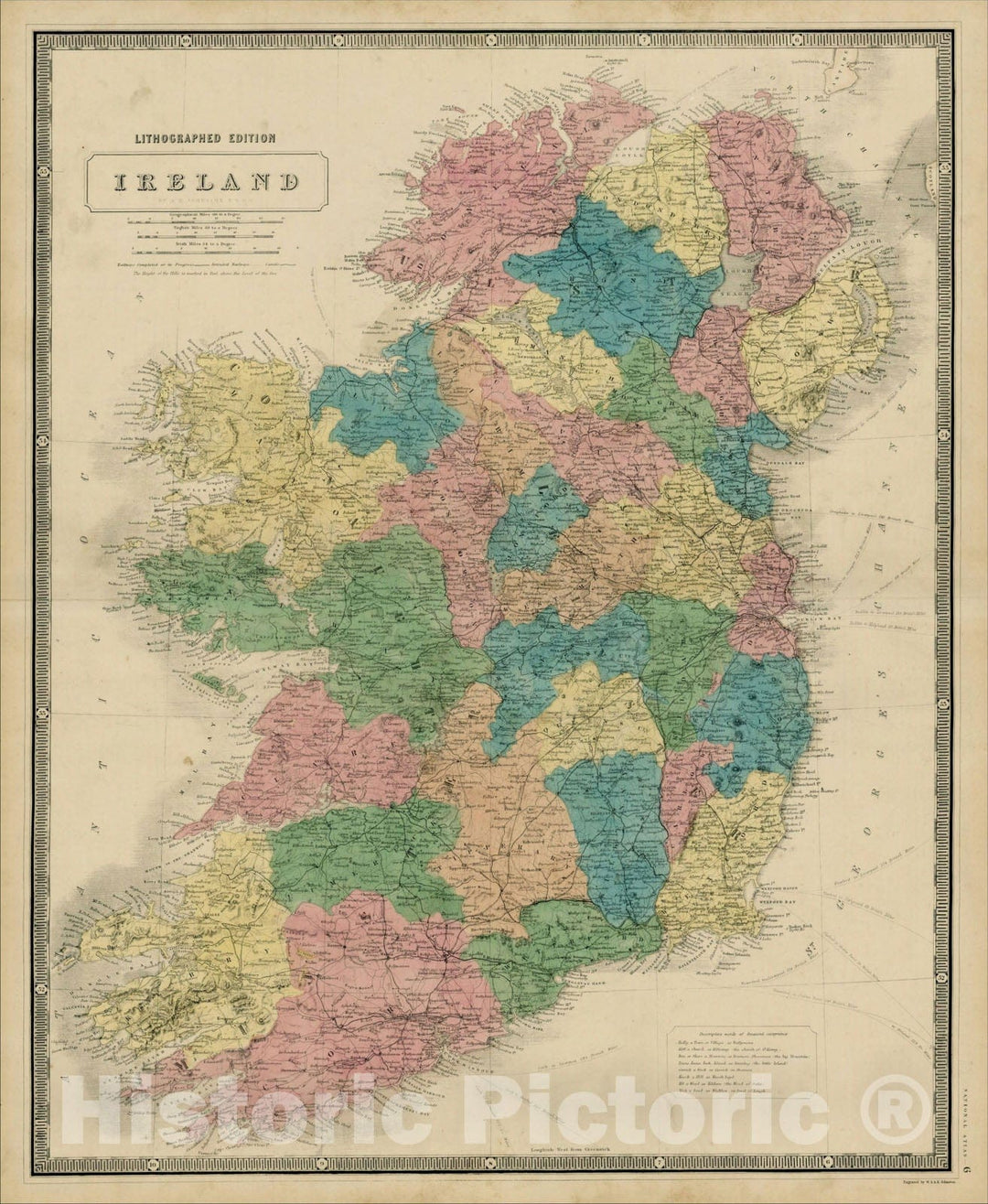 Historic Map : Ireland, 1854, Alexander Keith Johnston, Vintage Wall Art