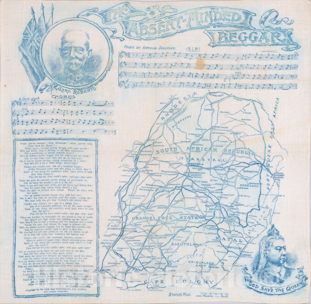 Historic Map : [South African Republic, Orange Free State, Natal, Basutoland, etc.] The Absent-Minded Beggar, c1900, Daily Mail, Vintage Wall Art