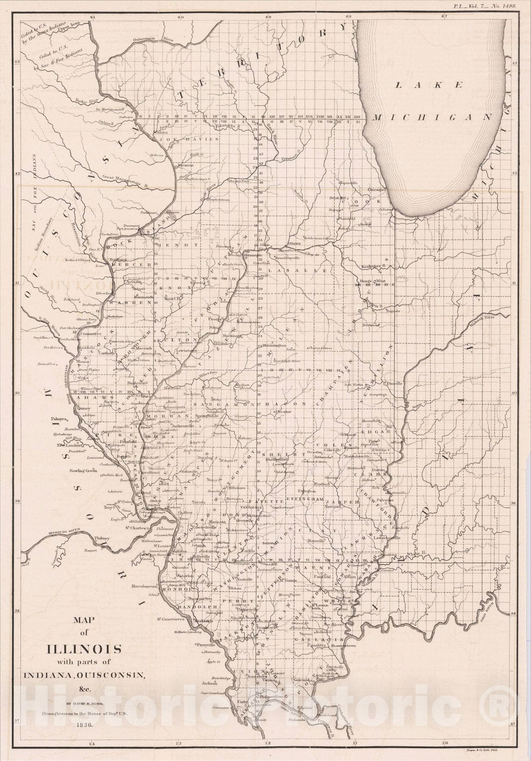 Historic Map : Map of the Northern parts of Ohio, Indiana and Illinois with Michigan, 1836, David Hugh Burr, v2, Vintage Wall Art