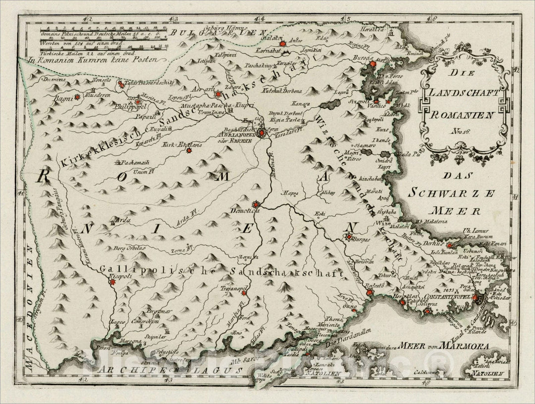 Historic Map : Die Landschaft Romanien (part of Turkey & Bulgaria), 1789, , Vintage Wall Art