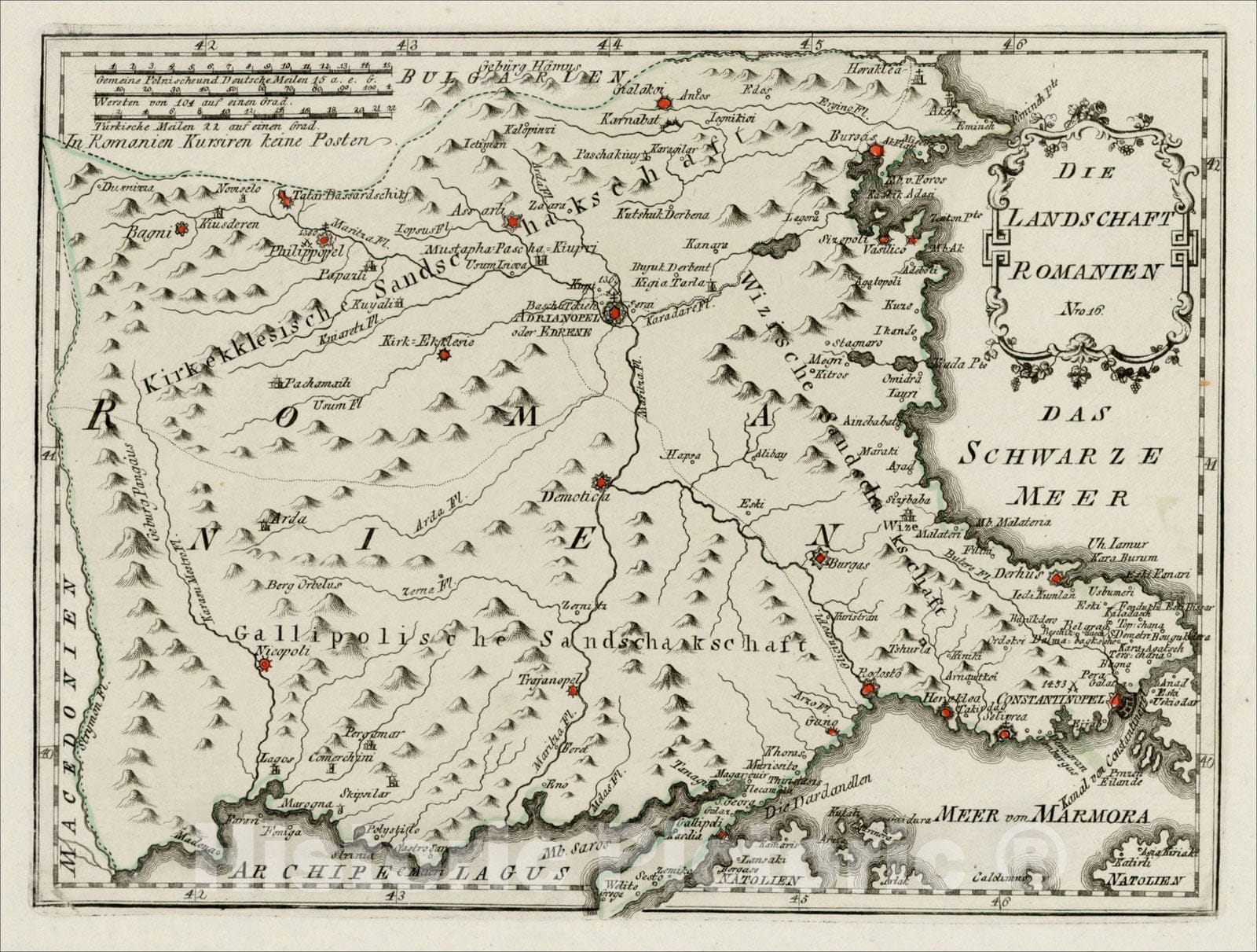 Historic Map : Die Landschaft Romanien (part of Turkey & Bulgaria), 1789, , Vintage Wall Art