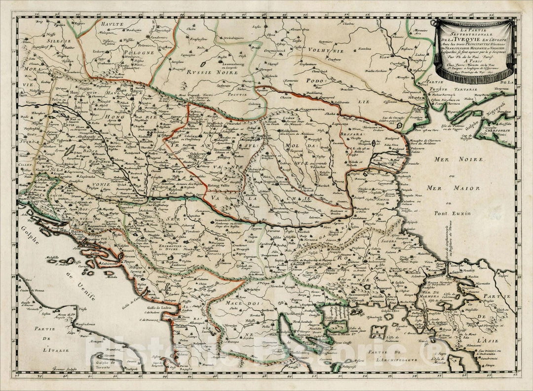 Historic Map : La Partie Septentrionale de la Turquie en L'Europe Avec les trois Principaute Electives de Transylvanie Moldavie et Valachie, 1651, 1651, , Vintage Wall Art