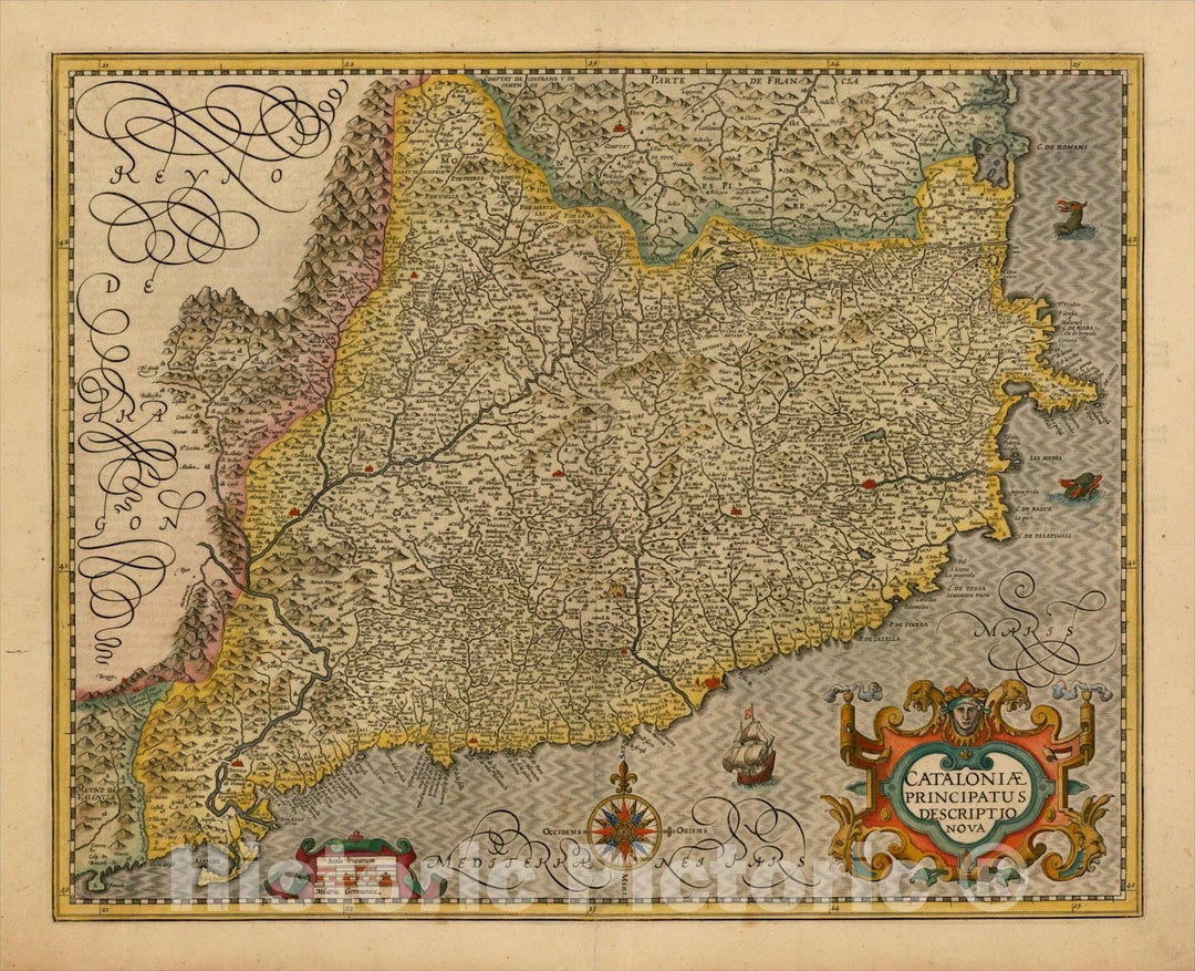 Historic Map : Cataloniae Principatus Descriptio Nova, c1606, , Vintage Wall Art