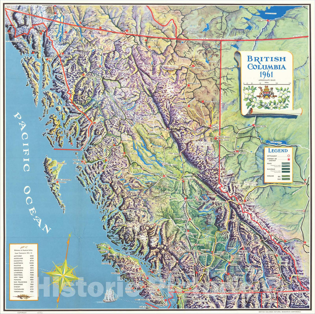 Historic Map : British Columbia 1961, 1961, Howard N. Davis, Vintage Wall Art