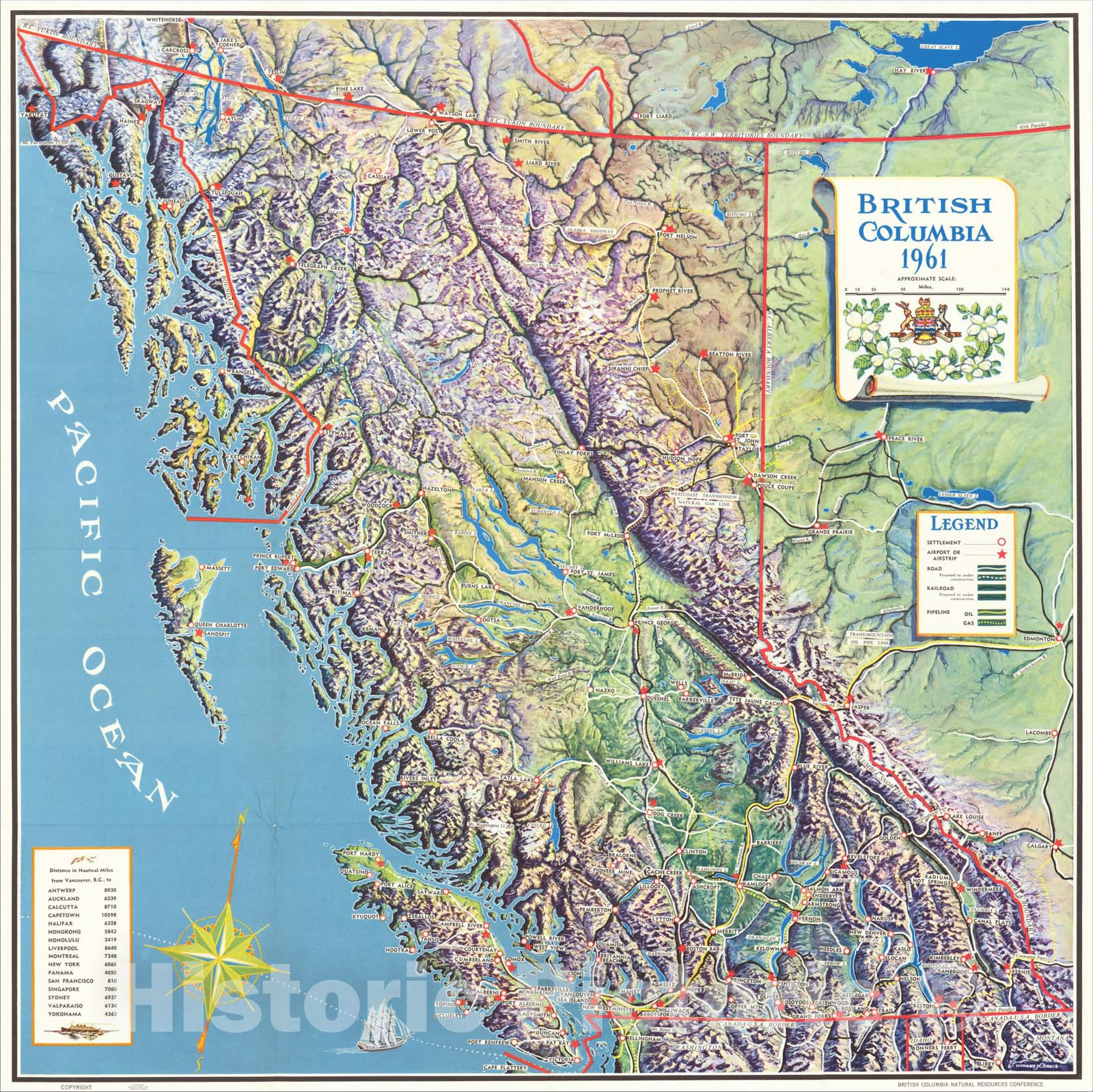 Historic Map : British Columbia 1961, 1961, Howard N. Davis, Vintage Wall Art