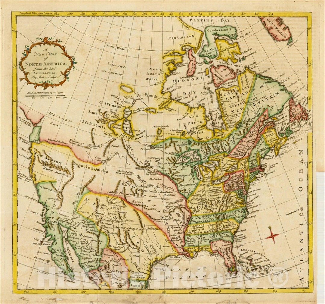 Historic Map : A New Map of North America, from the best Authorities, By John Lodge, 1763, John Lodge, Vintage Wall Art