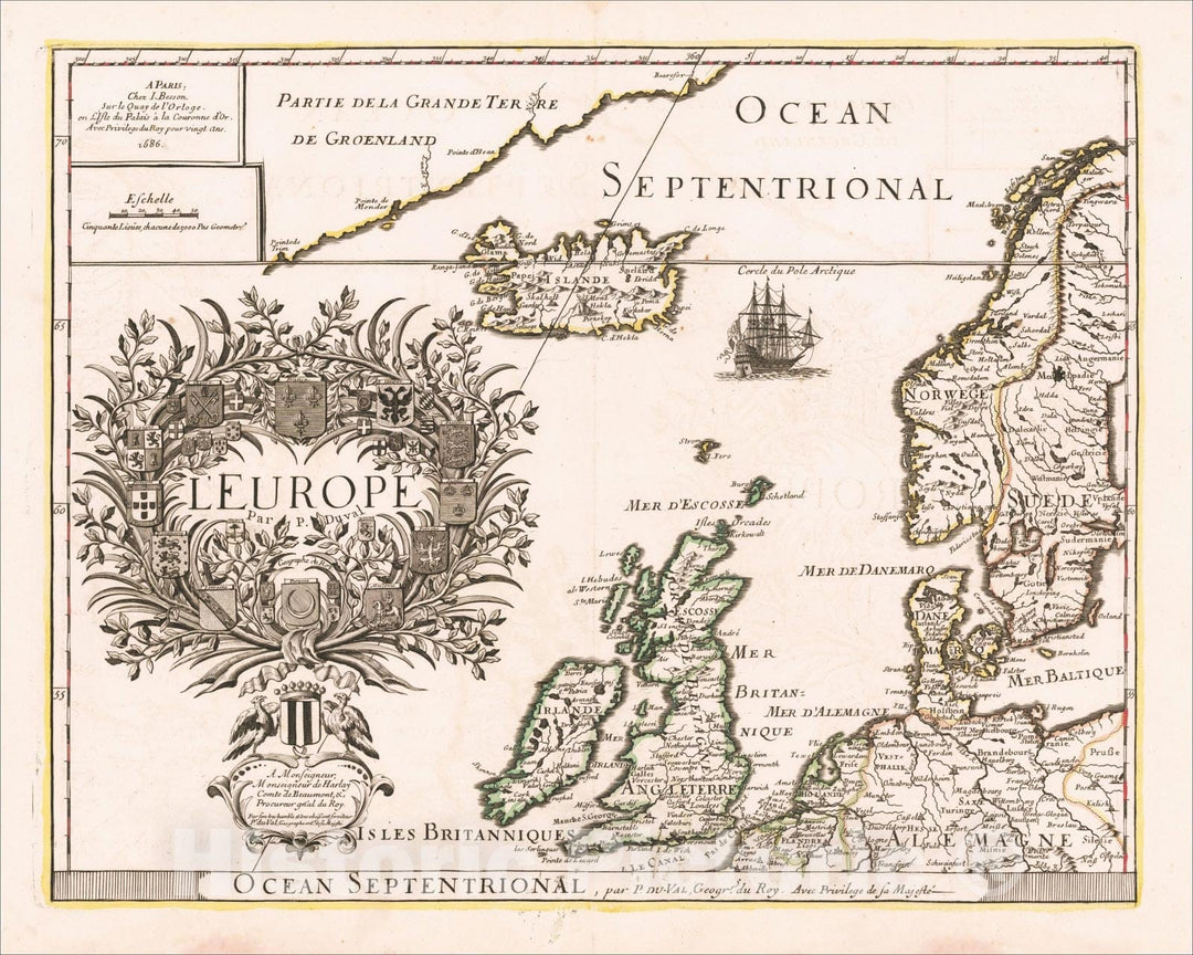 Historic Map : L'Europe, 1686, 1686, Pierre Du Val, Vintage Wall Art