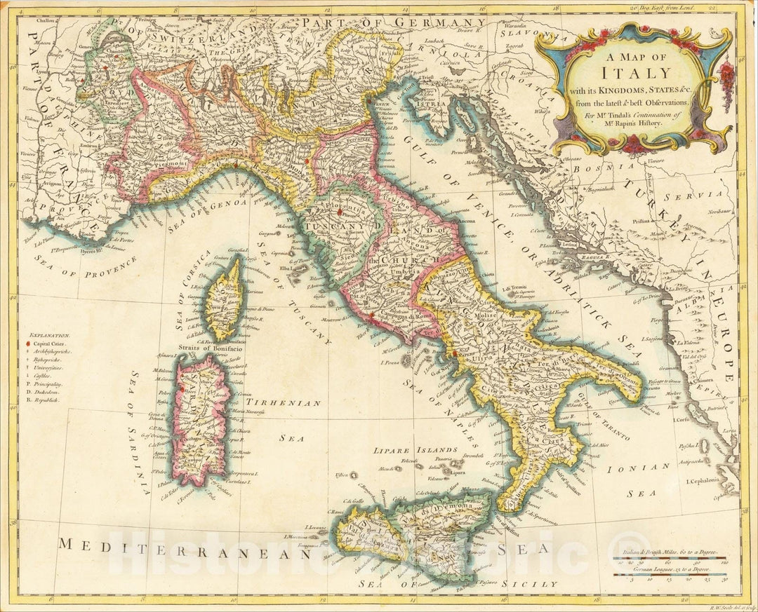 Historic Map : A Map of Italy with its Kingdoms, States, andc, 1746, Richard William Seale, Vintage Wall Art