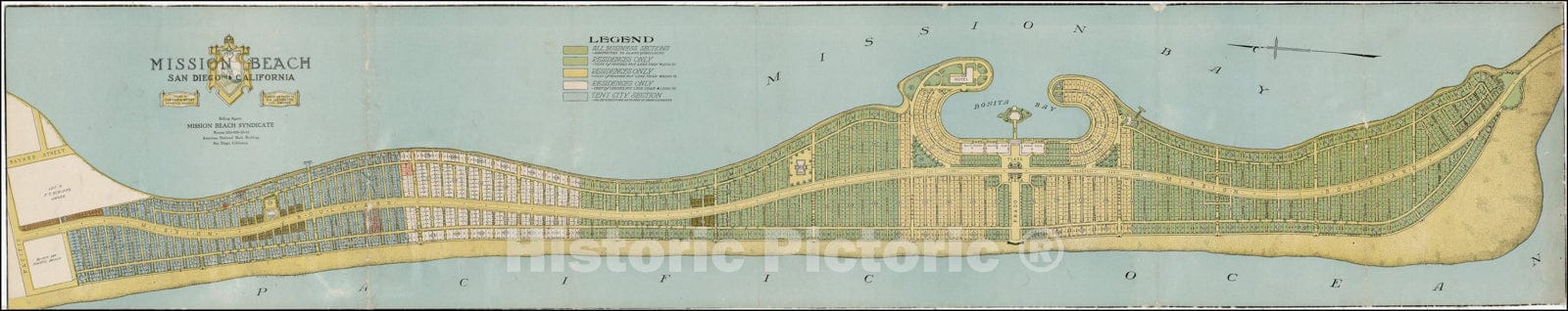 Historic Map : 1915 Mission Beach San Diego California Design, 1915, v2, Vintage Wall Art