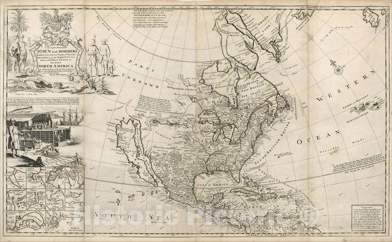 Historic Map : To The Right Honorable John Lord Sommers, This Map of North America According To Ye Newest and Most Exact Observations, c1720, , Vintage Wall Art