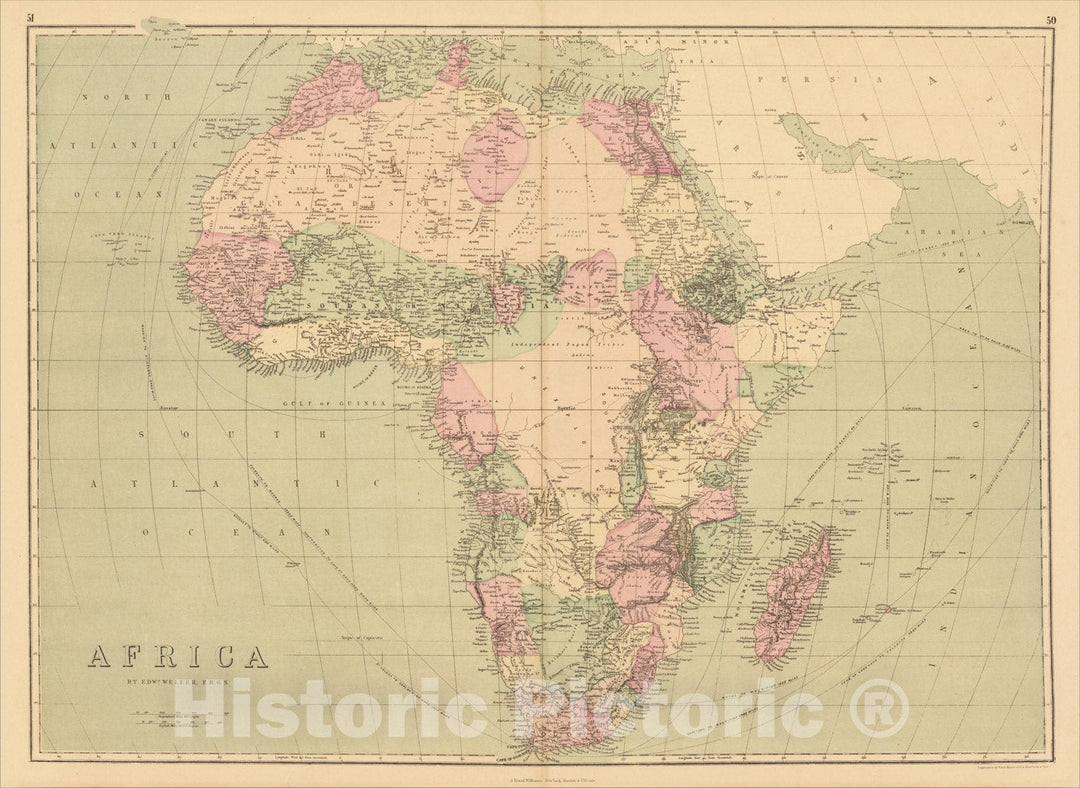 Historic Map : Africa, 1873, J. David Williams, Vintage Wall Art