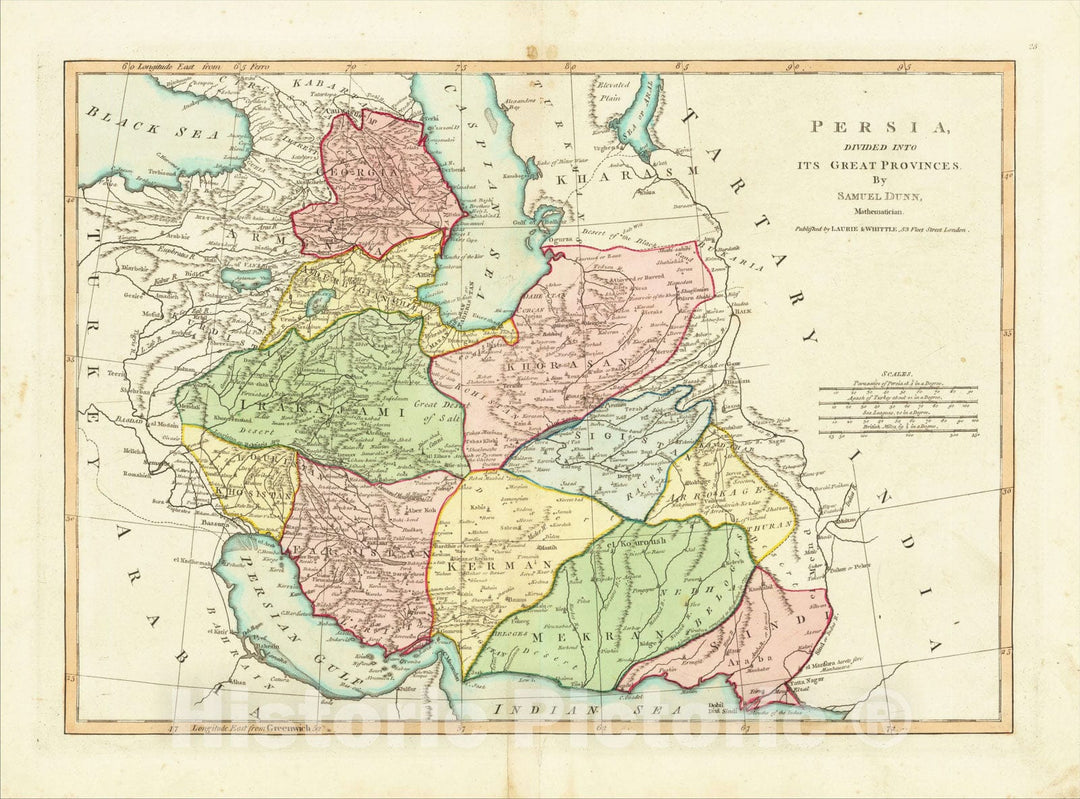 Historic Map : Persia Divided into its Great Provinces, 1794, Samuel Dunn, Vintage Wall Art