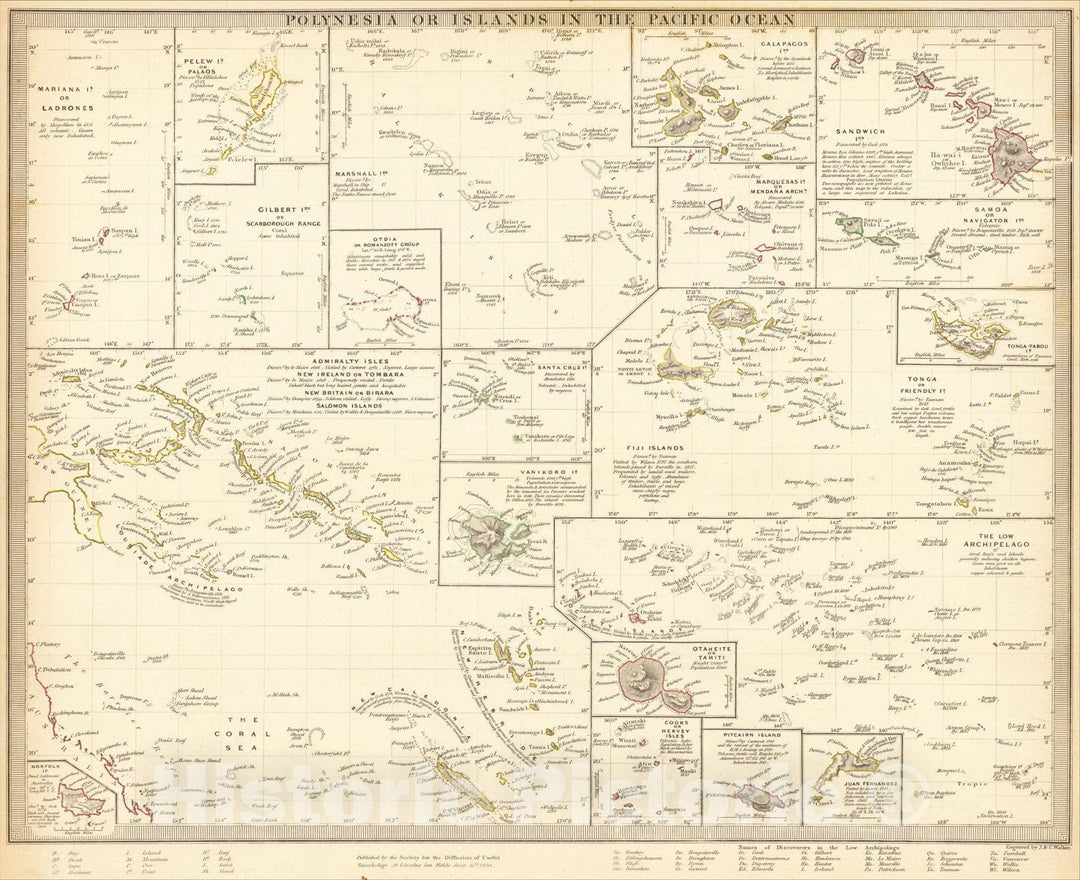 Historic Map : Polynesia, or Islands In the Pacific Ocean, 1860, SDUK, Vintage Wall Art