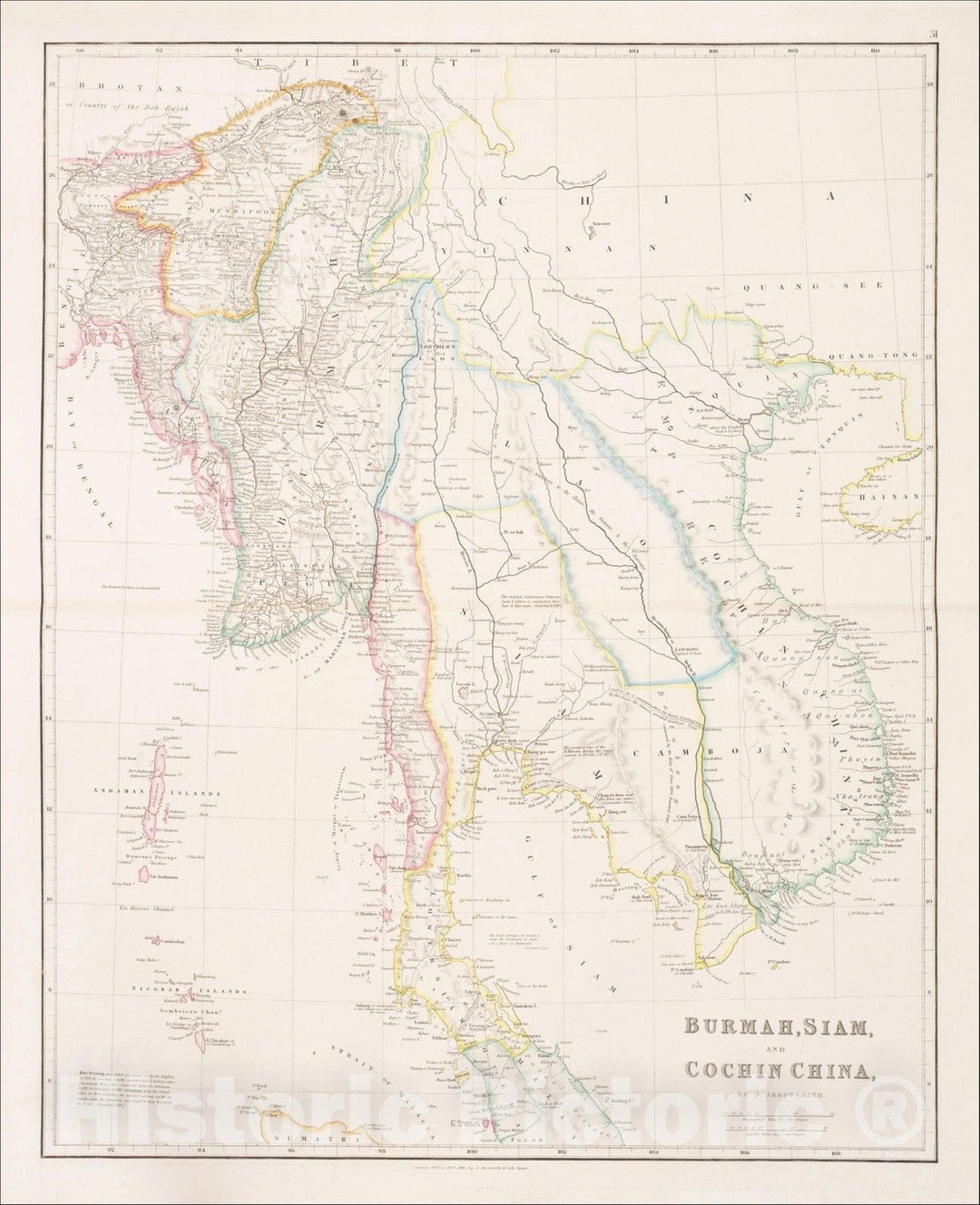 Historic Map : Burmah, Siam and Cochin China, 1840, John Arrowsmith, Vintage Wall Art