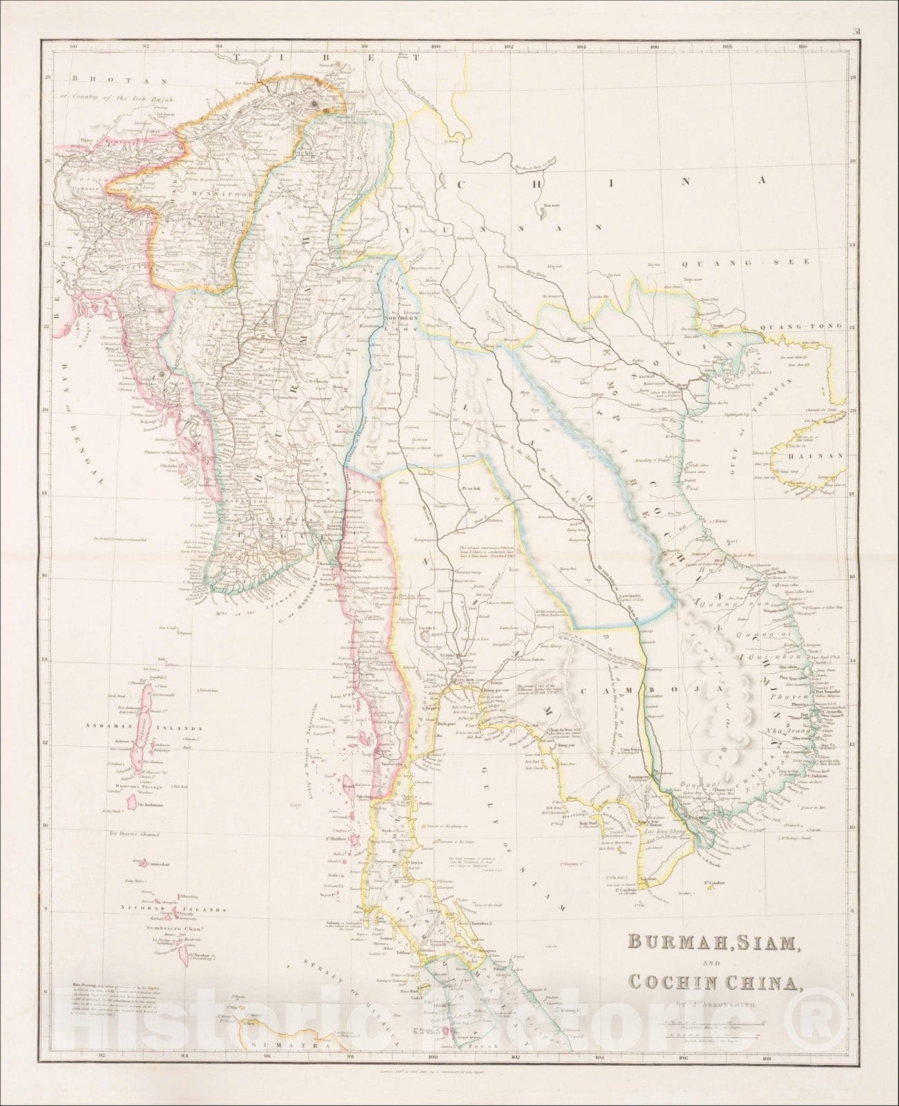 Historic Map : Burmah, Siam and Cochin China, 1840, John Arrowsmith, Vintage Wall Art