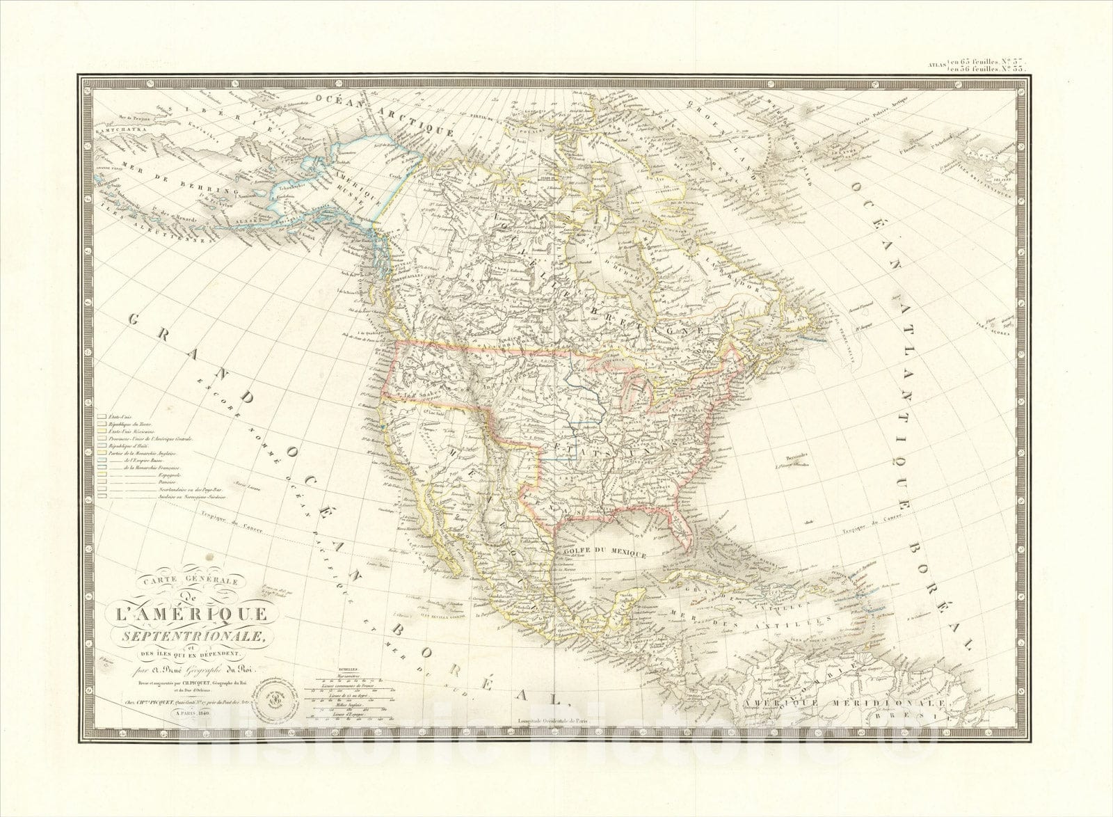 Historic Map : Carte Generale de l'Amerique Septentrionale, et des Iles qui en Dependent, 1840 [Republic of Texas], 1840, Adrien-Hubert Bru? Vintage Wall Art