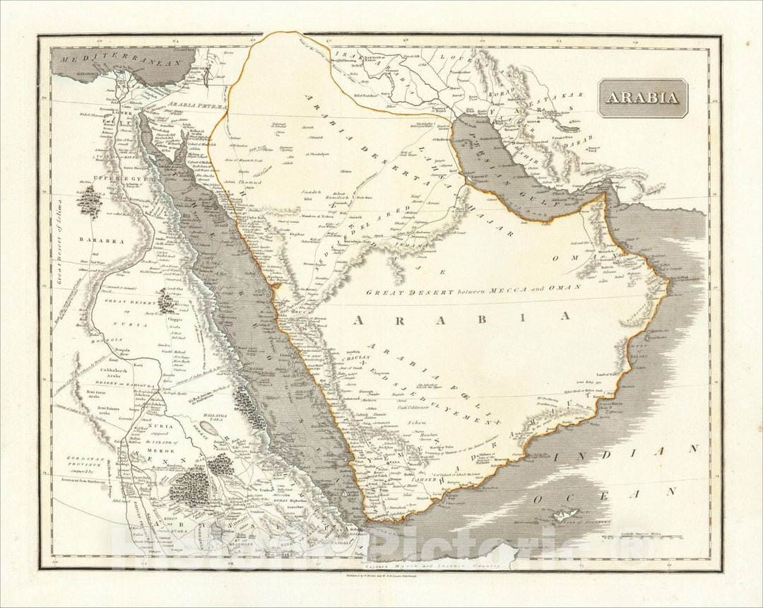 Historic Map : Arabia With the adjacent Countries of Egypt and Nubia, 1830, Daniel Lizars, Vintage Wall Art