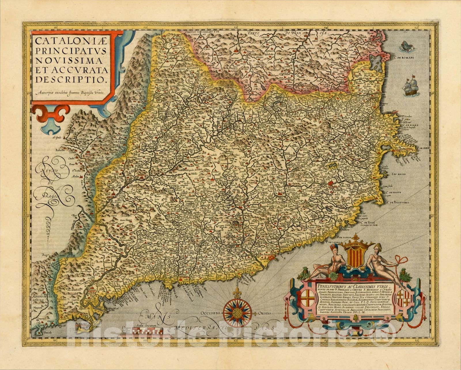 Historic Map : Cataloniae Principatus Novissima et Accurata Descriptio, 1608, Abraham Ortelius, Vintage Wall Art